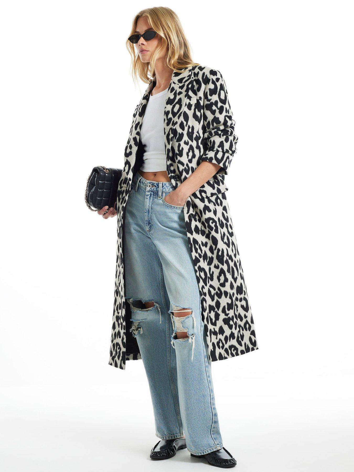 River Island Womens Leopard Longline Single-Breasted Duster Coat - Brown