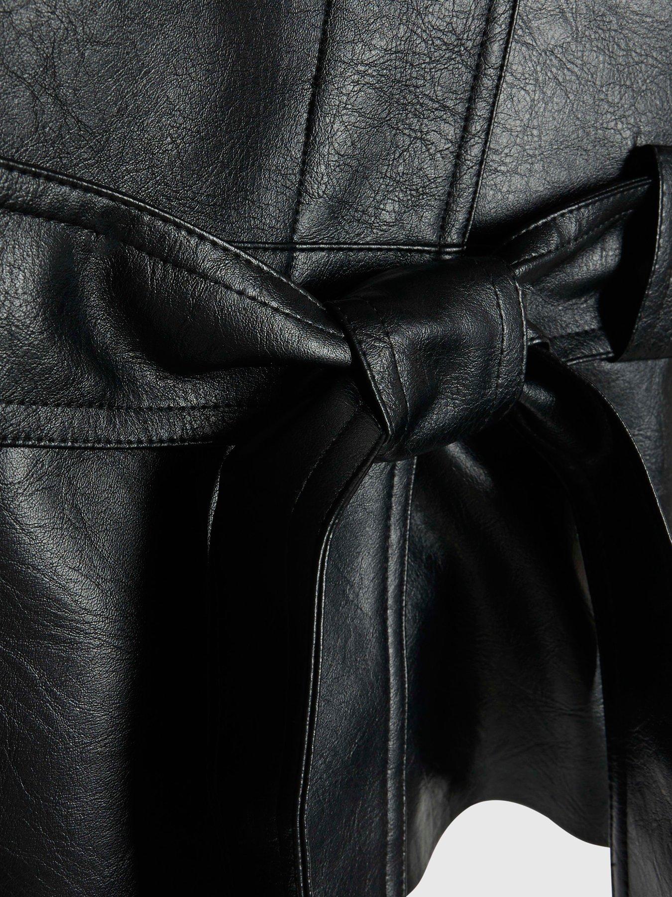Image 6 of 6 of River Island Womens Belted Faux Leather Biker Jacket - Black
