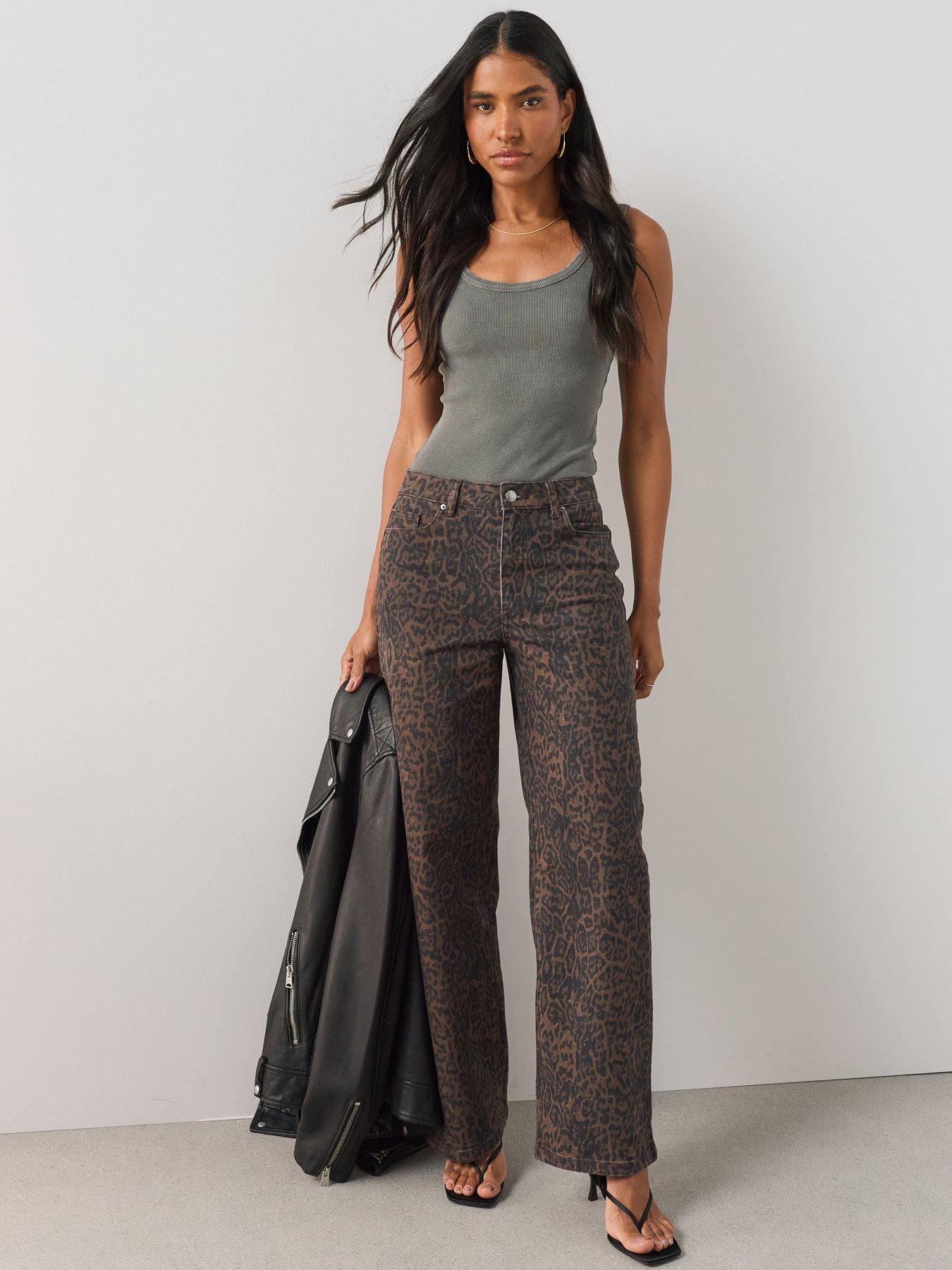 The Very Collection Leopard Print Straight Leg Jeans - Brown