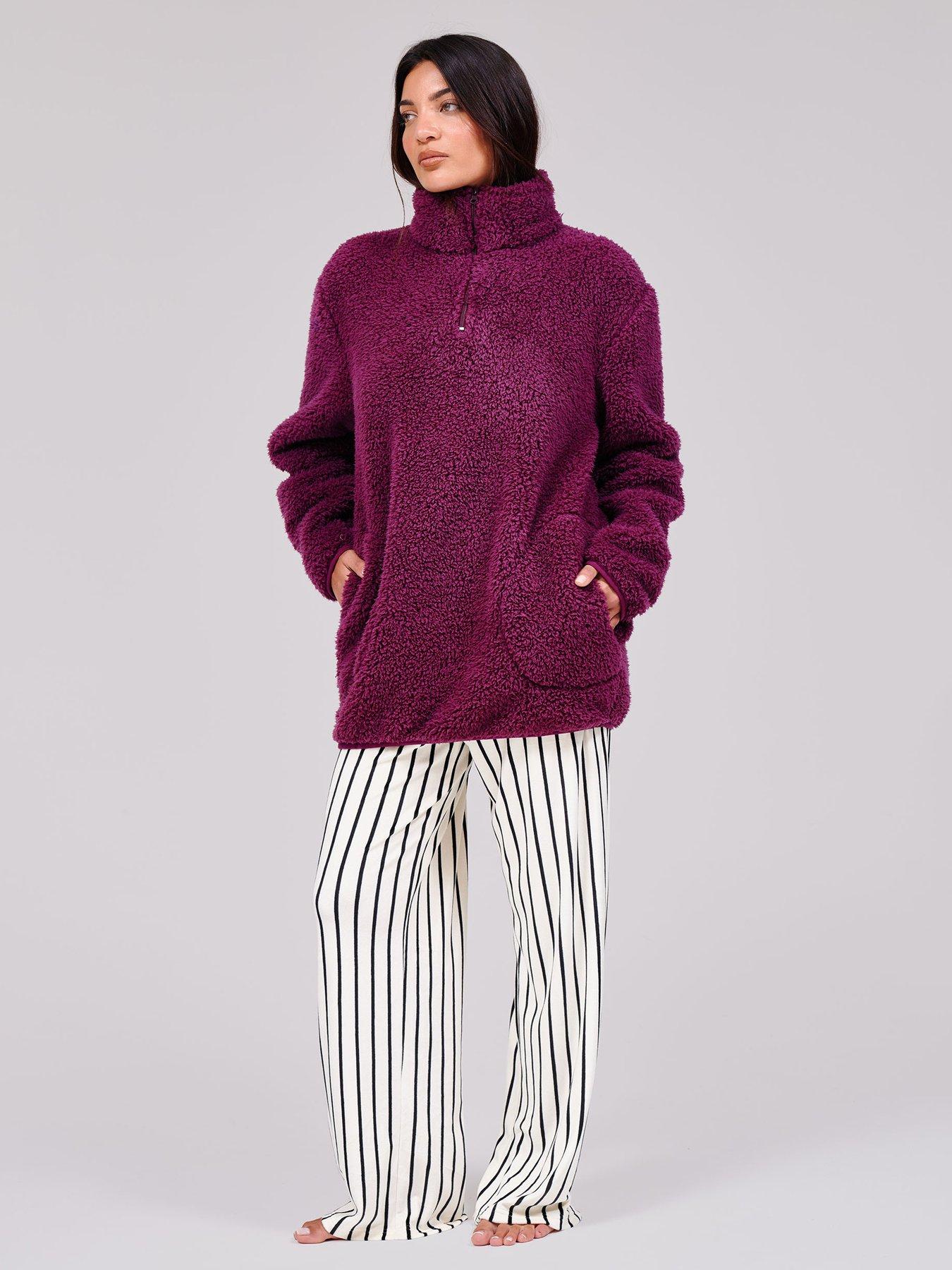 Image 1 of 6 of Loungeable Borg 1/4 Zip Jumper with Pockets - Purple