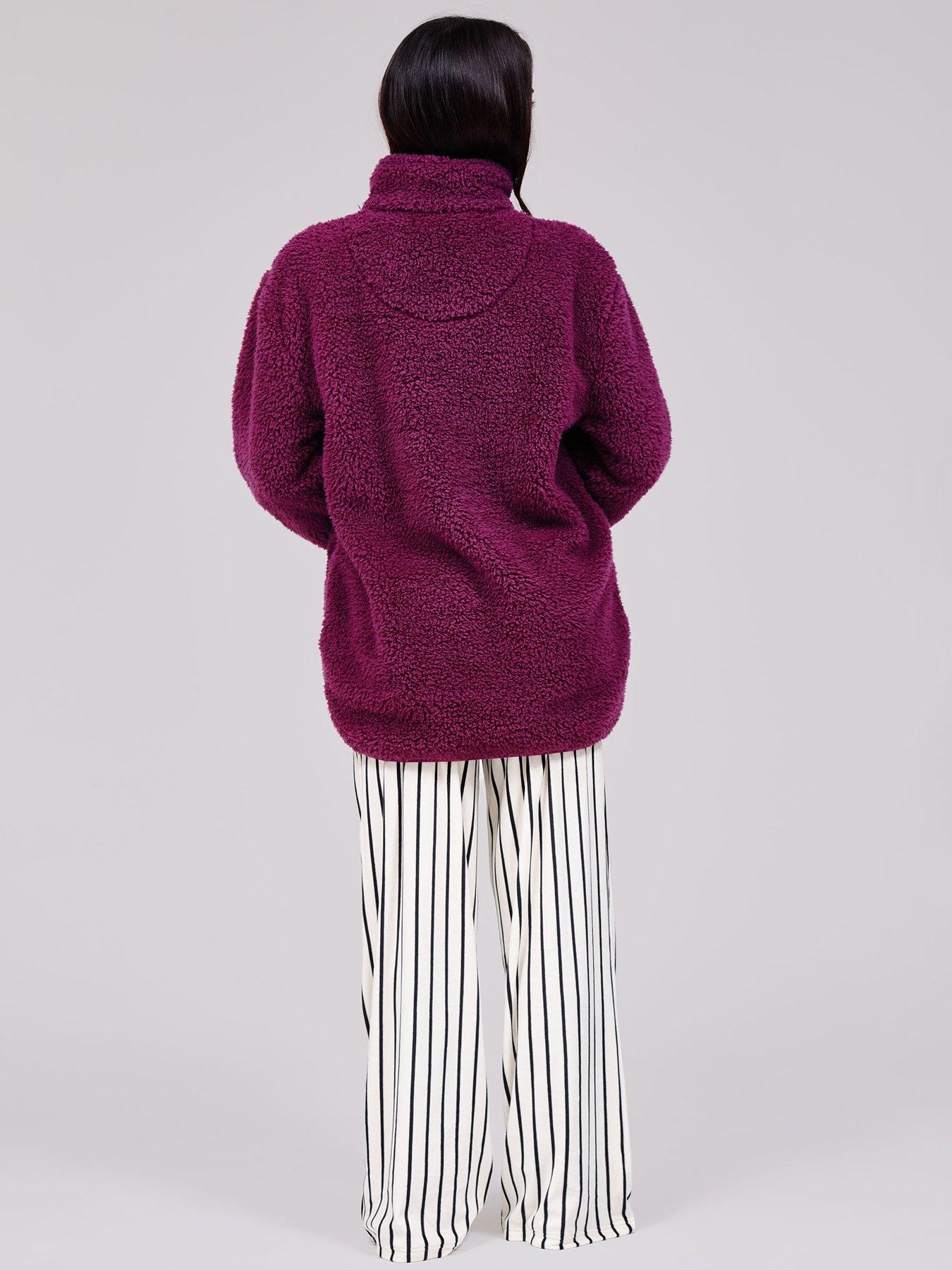 Image 2 of 6 of Loungeable Borg 1/4 Zip Jumper with Pockets - Purple