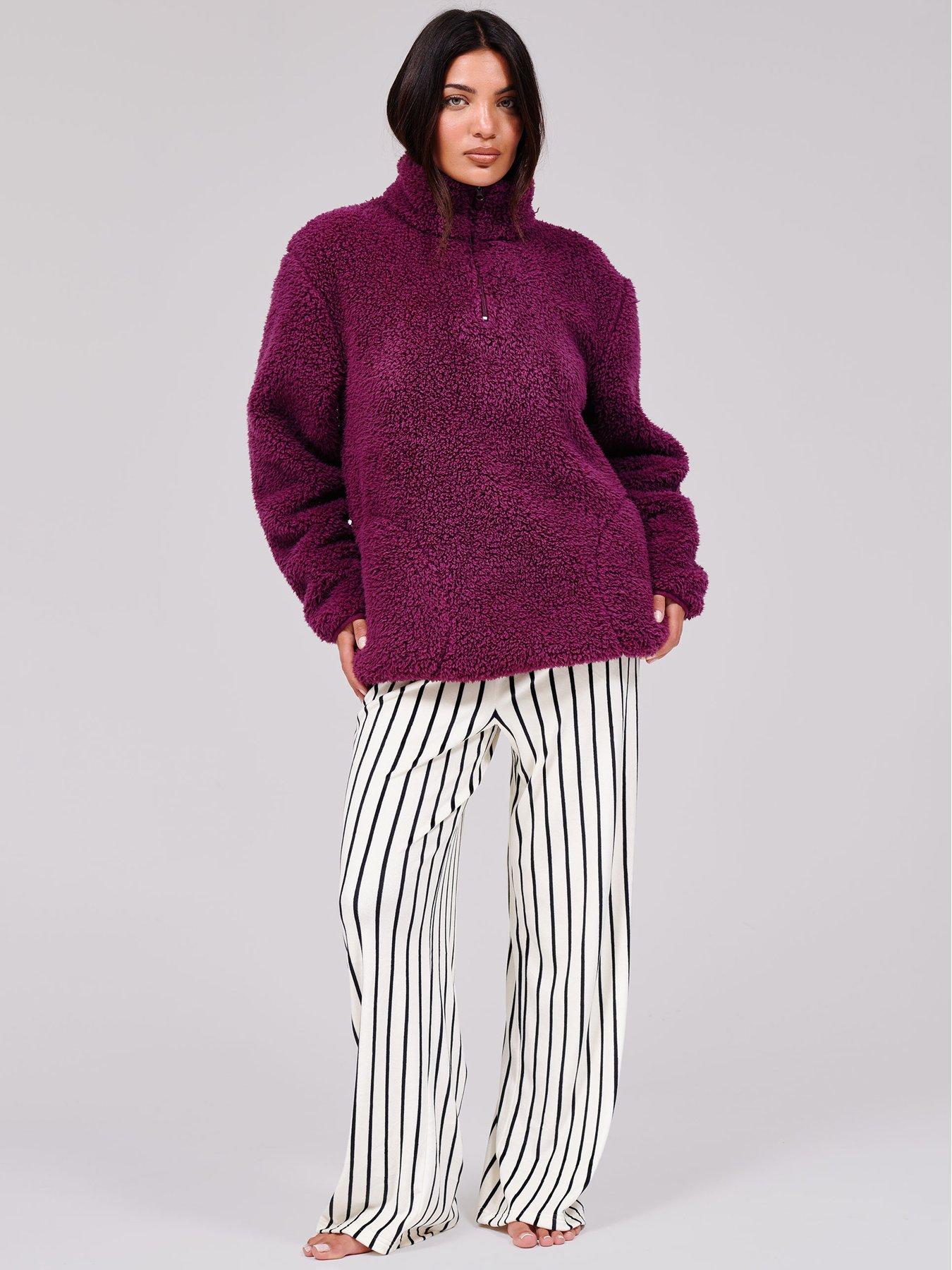 Image 3 of 6 of Loungeable Borg 1/4 Zip Jumper with Pockets - Purple