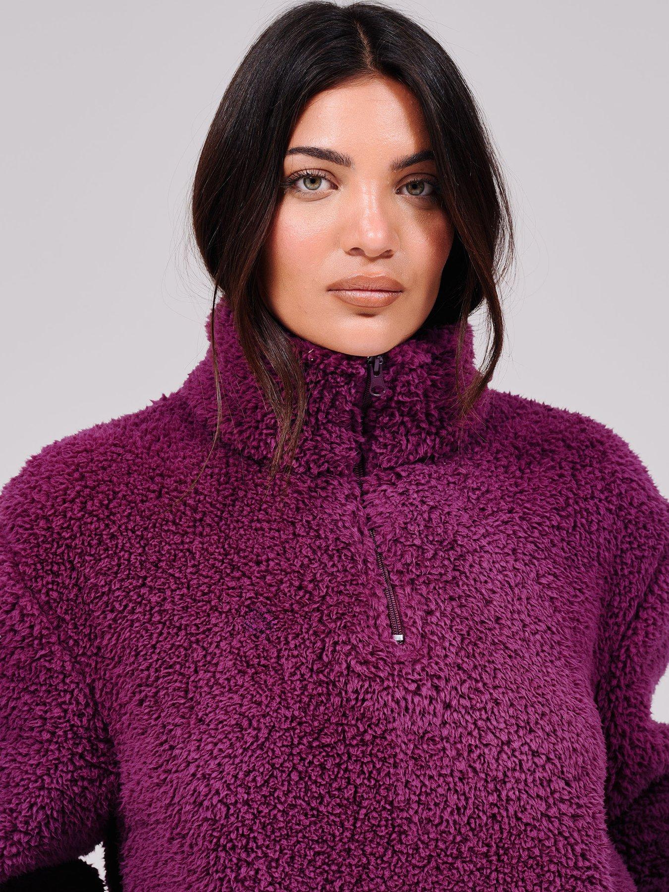 Image 4 of 6 of Loungeable Borg 1/4 Zip Jumper with Pockets - Purple