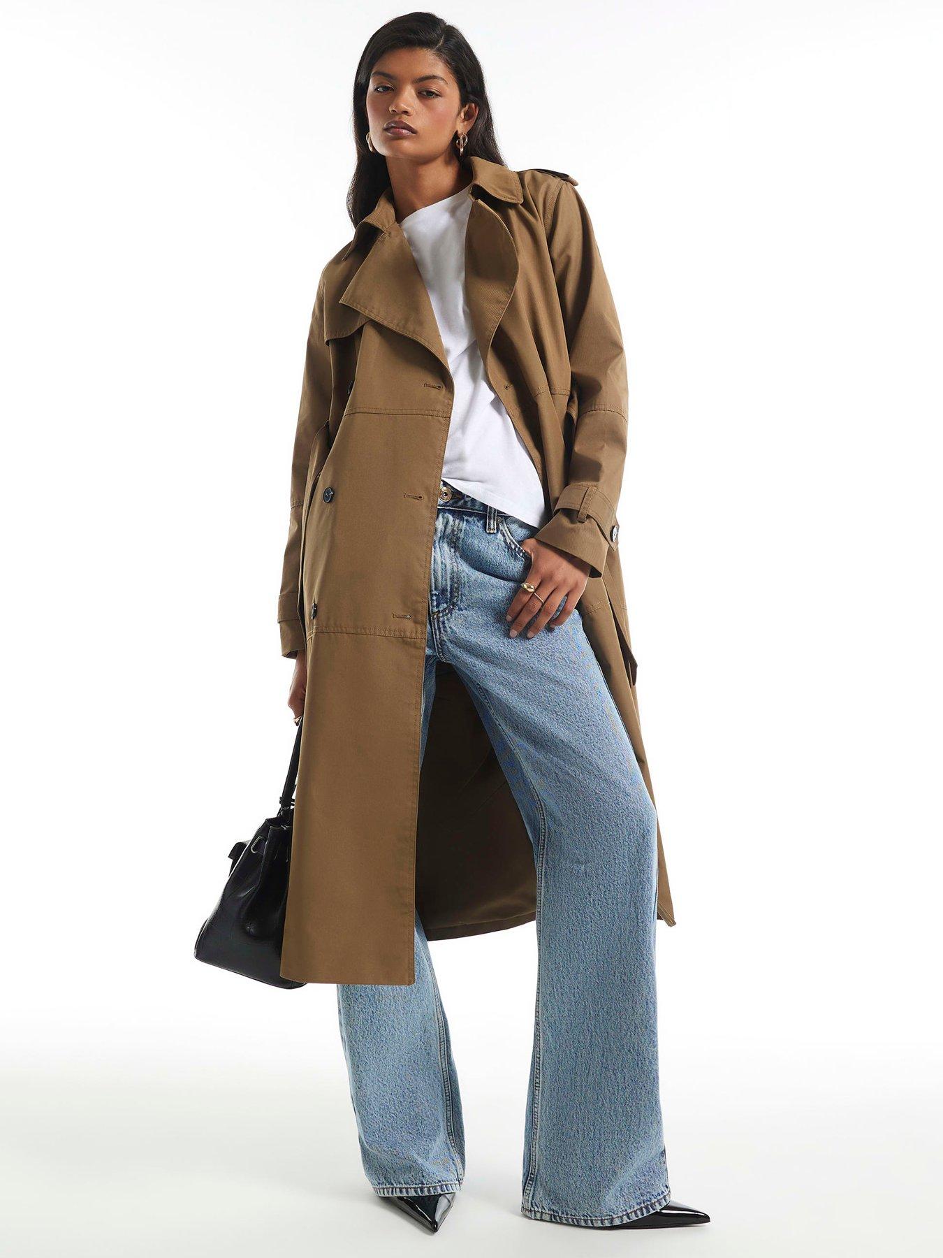 Image 1 of 6 of River Island Womens Tie Belt Longline Casual Trench Coat - Brown