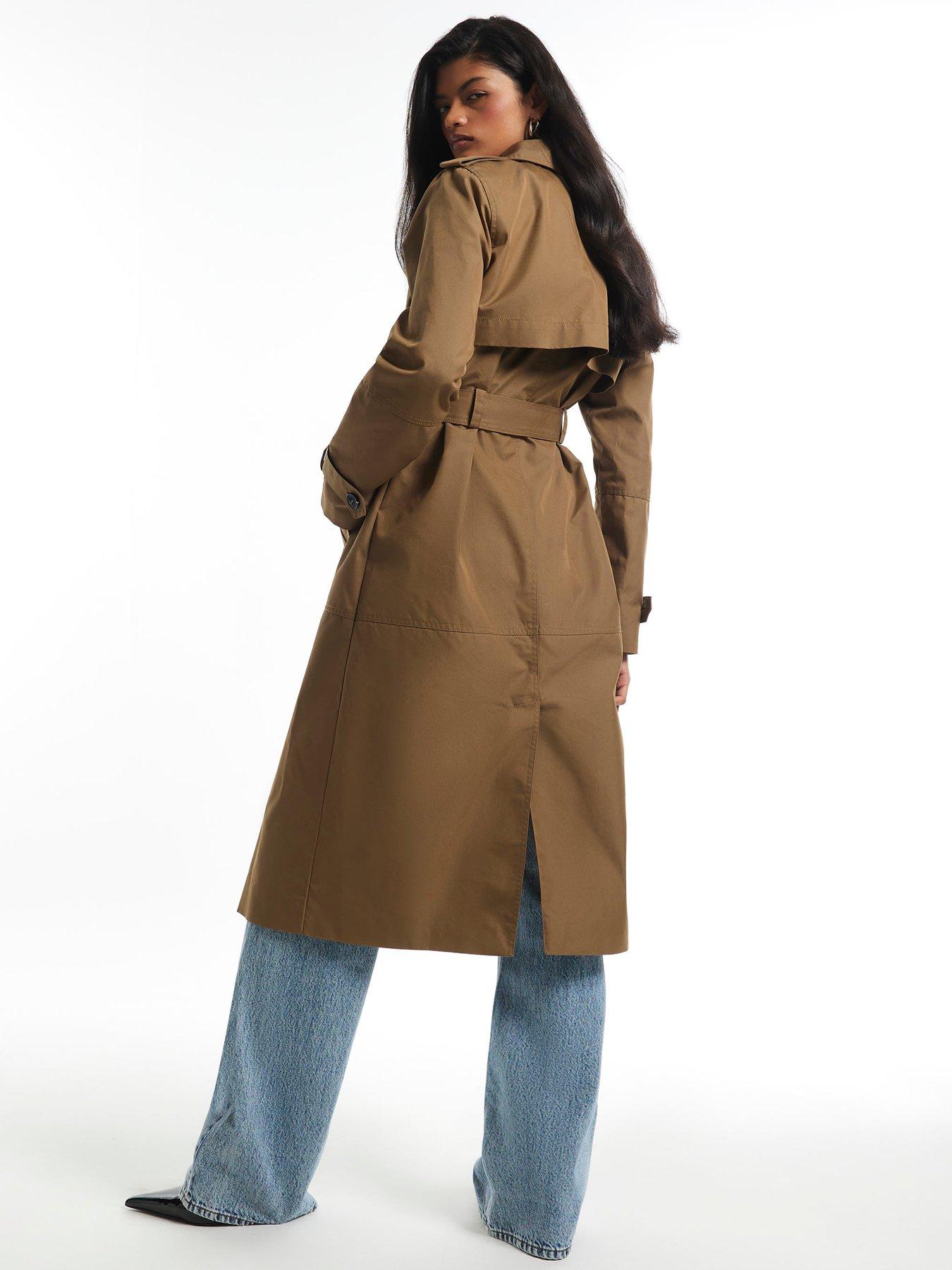 Image 2 of 6 of River Island Womens Tie Belt Longline Casual Trench Coat - Brown