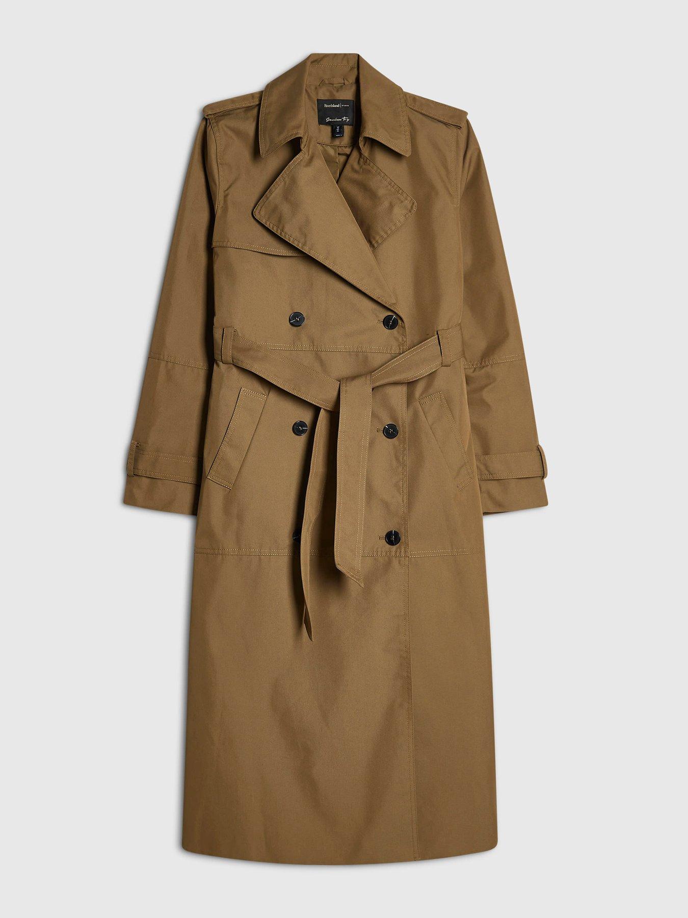 Image 6 of 6 of River Island Womens Tie Belt Longline Casual Trench Coat - Brown