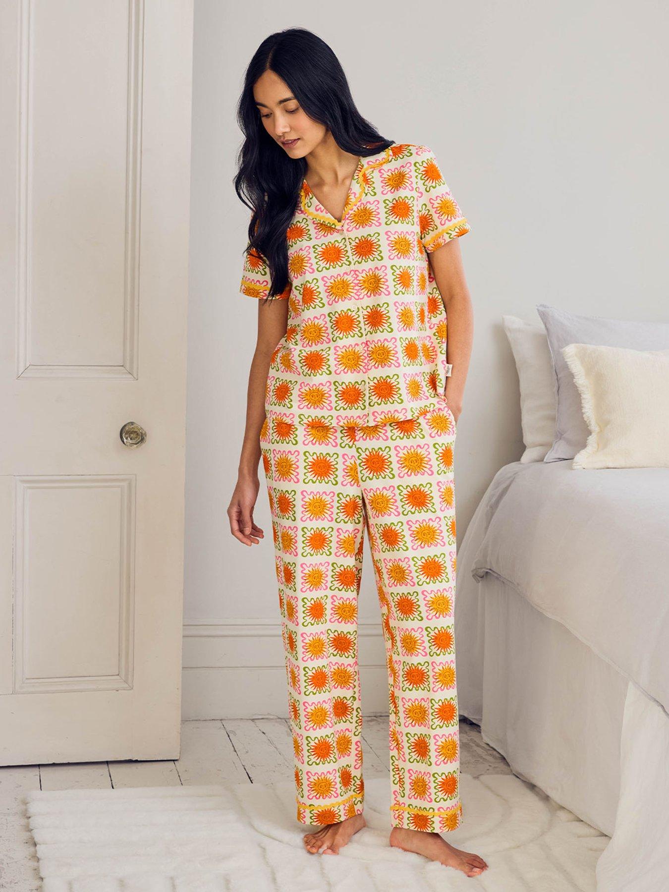 CHELSEA PEERS Chelsea Peers Cotton Sunshine Tile Print Long Pyjama Set - Off White