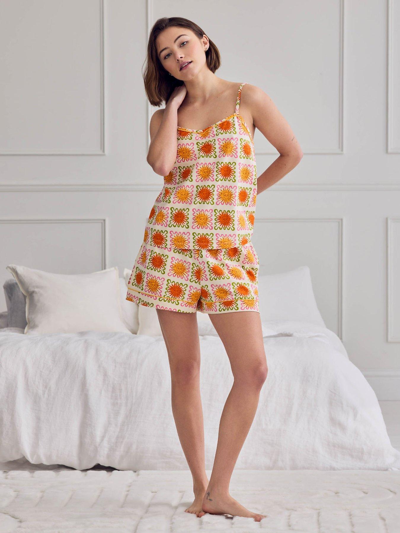 CHELSEA PEERS Chelsea Peers Cotton Sunshine Tile Print Cami Short Pyjama Set - Off White