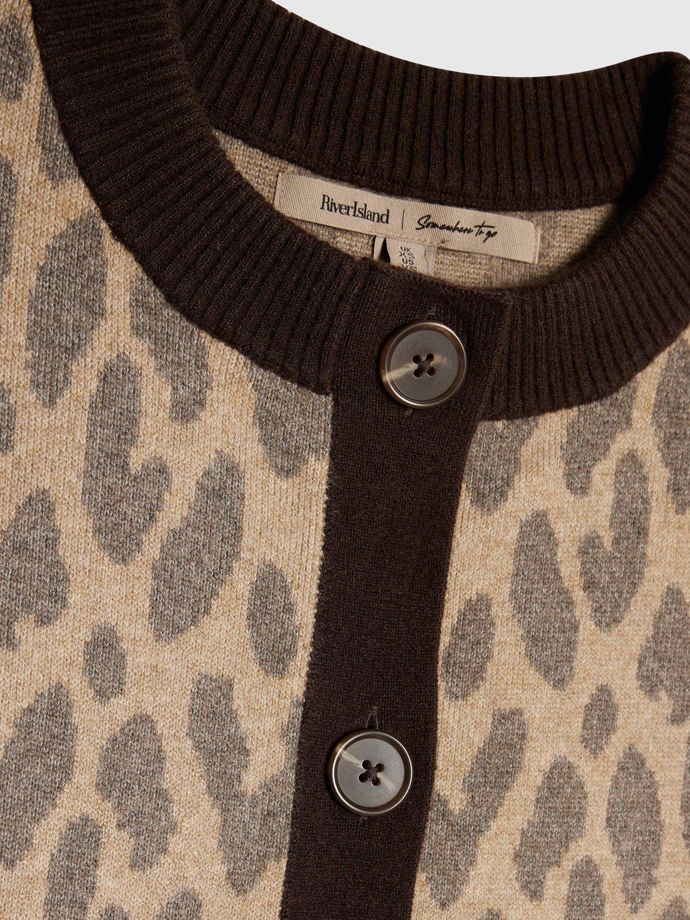 Image 6 of 6 of River Island Leopard Print Button-Through Ribbed Vest - Beige