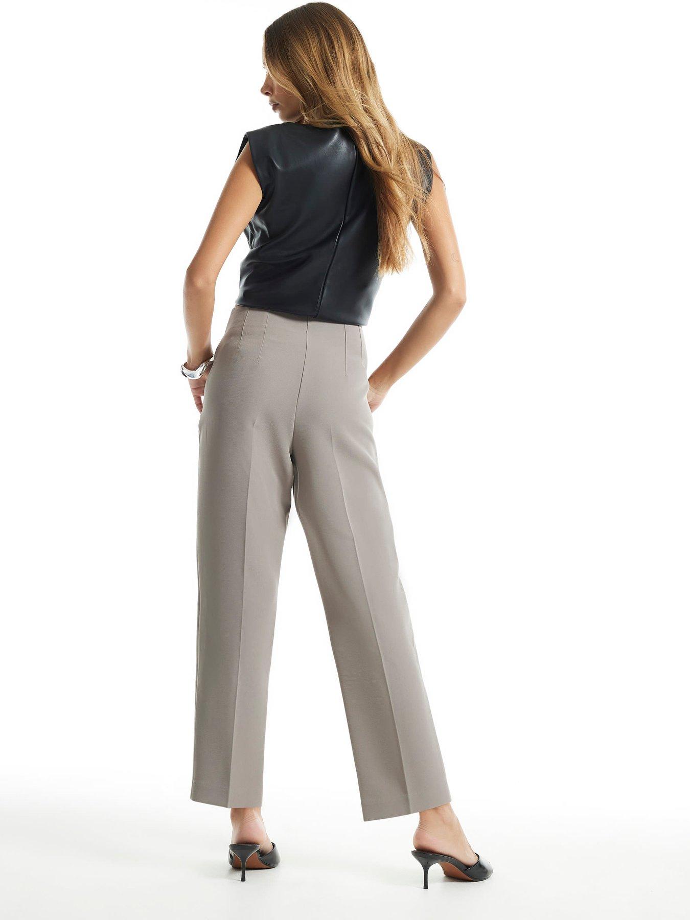 Image 2 of 6 of River Island Womens High Waisted Crease Front Cigarette Trousers - Beige