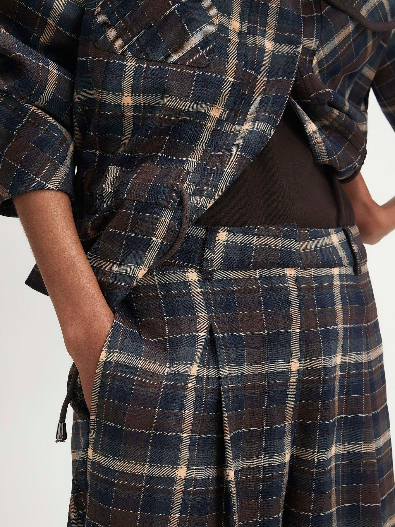 Image 4 of 6 of River Island Womens Checked Wide Leg Pleated Trousers - Blue