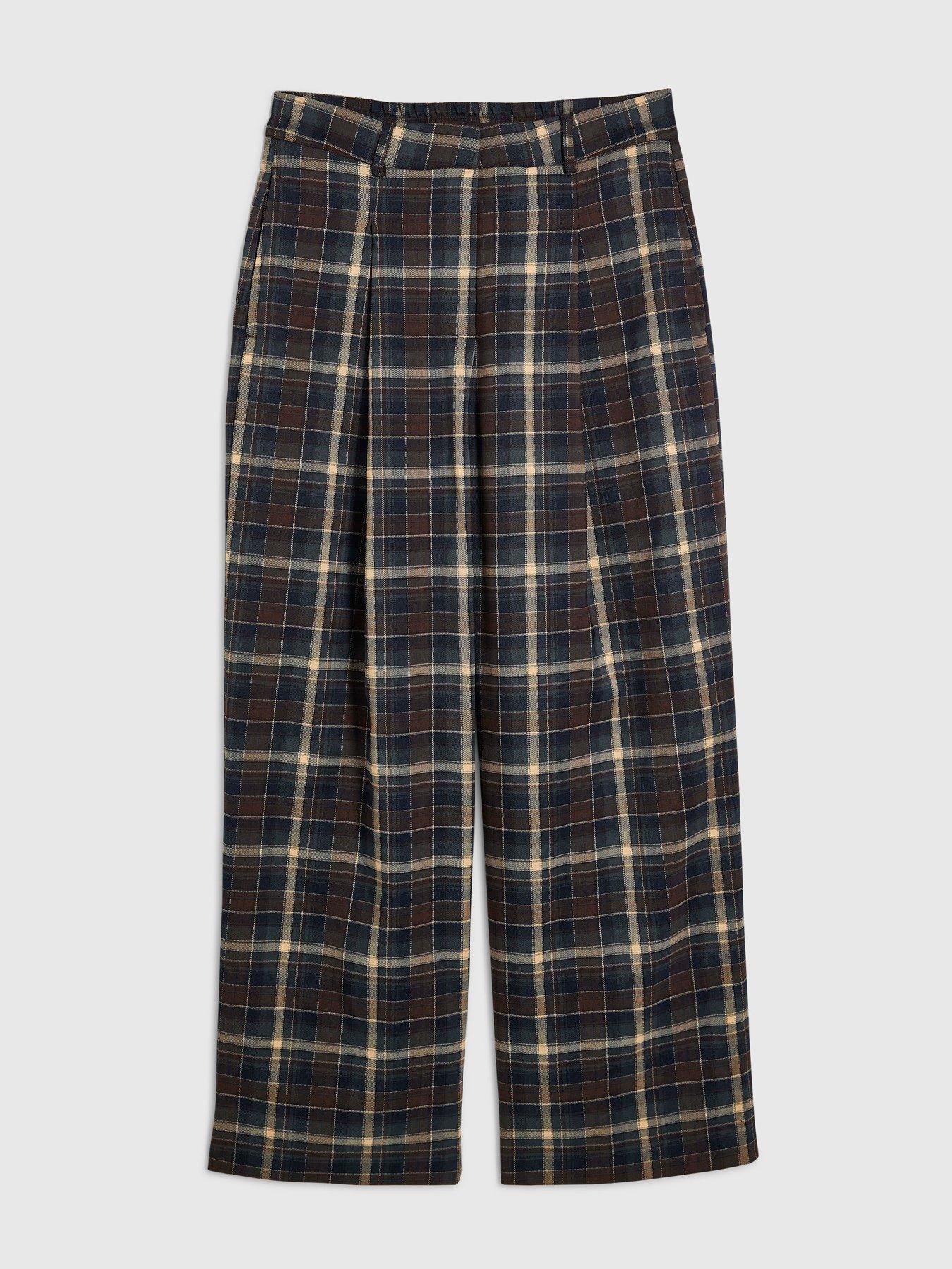 Image 5 of 6 of River Island Womens Checked Wide Leg Pleated Trousers - Blue