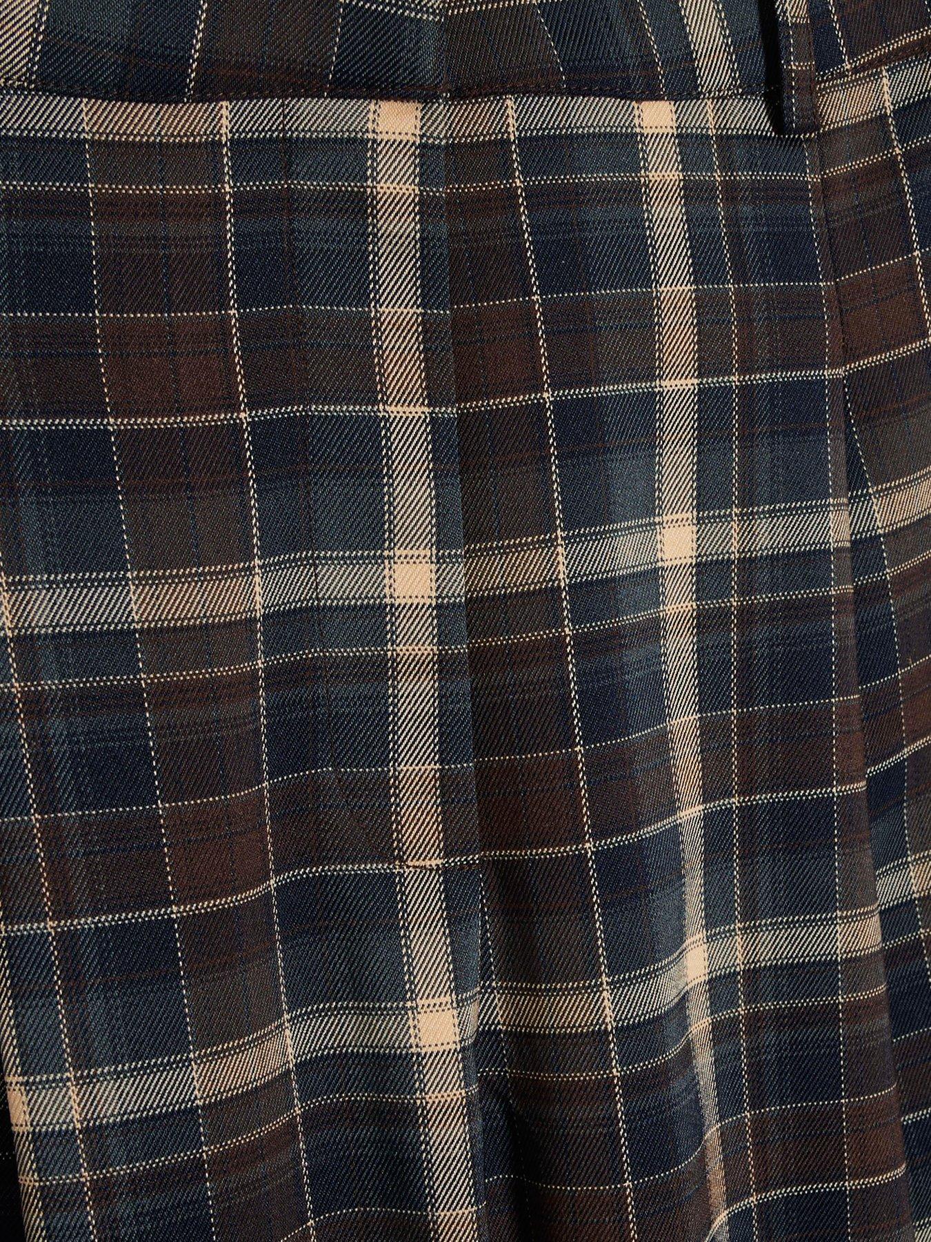 Image 6 of 6 of River Island Womens Checked Wide Leg Pleated Trousers - Blue