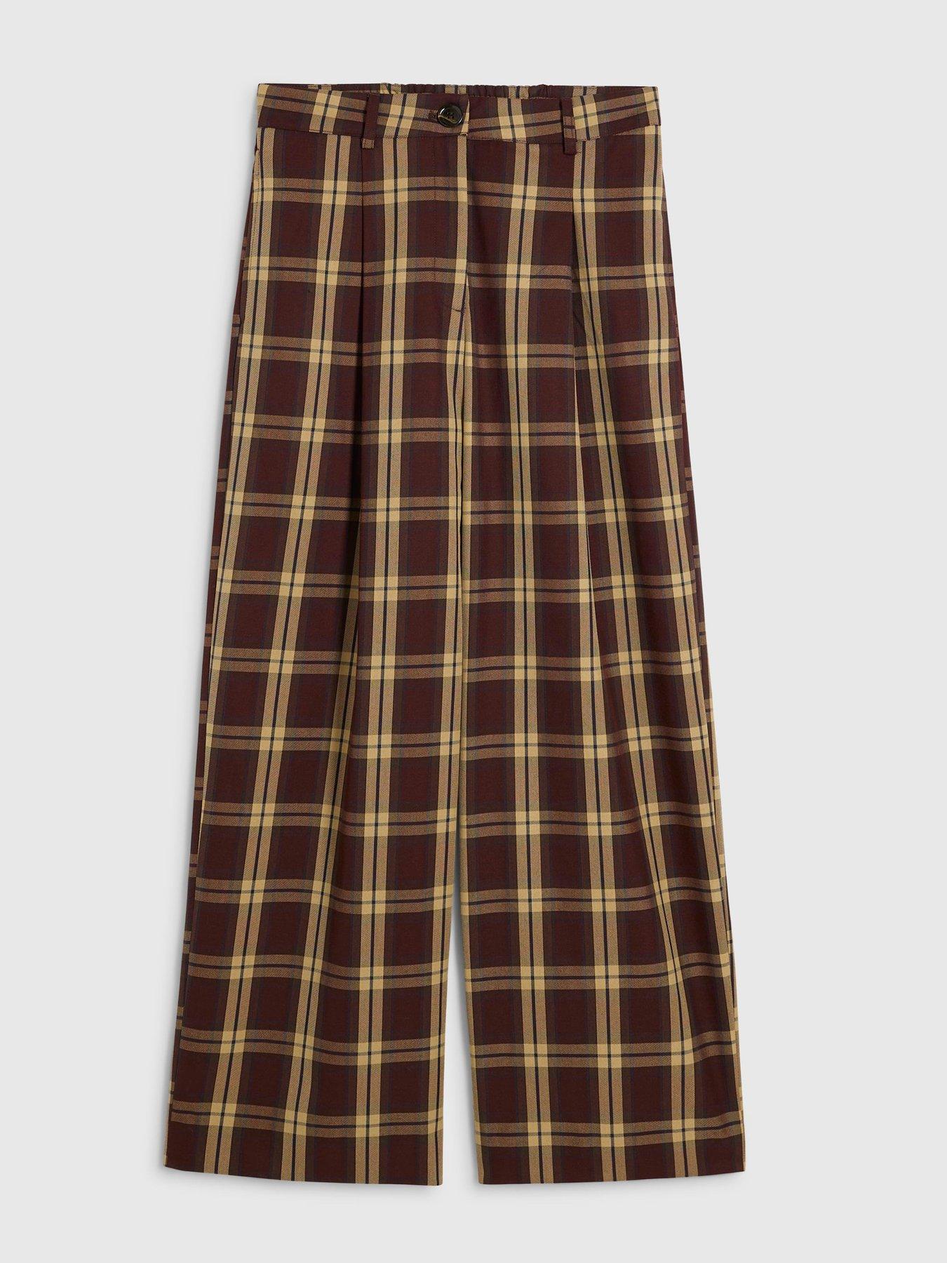 Image 5 of 6 of River Island Womens Check Barrel Leg Wide Leg Trousers - Brown