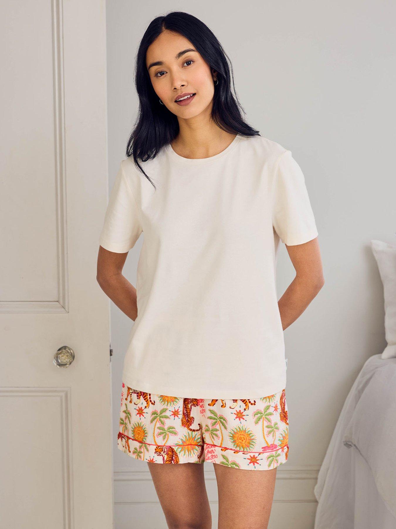 CHELSEA PEERS Chelsea Peers Cotton Siesta Tiger Print Short Pyjama Set - Off White