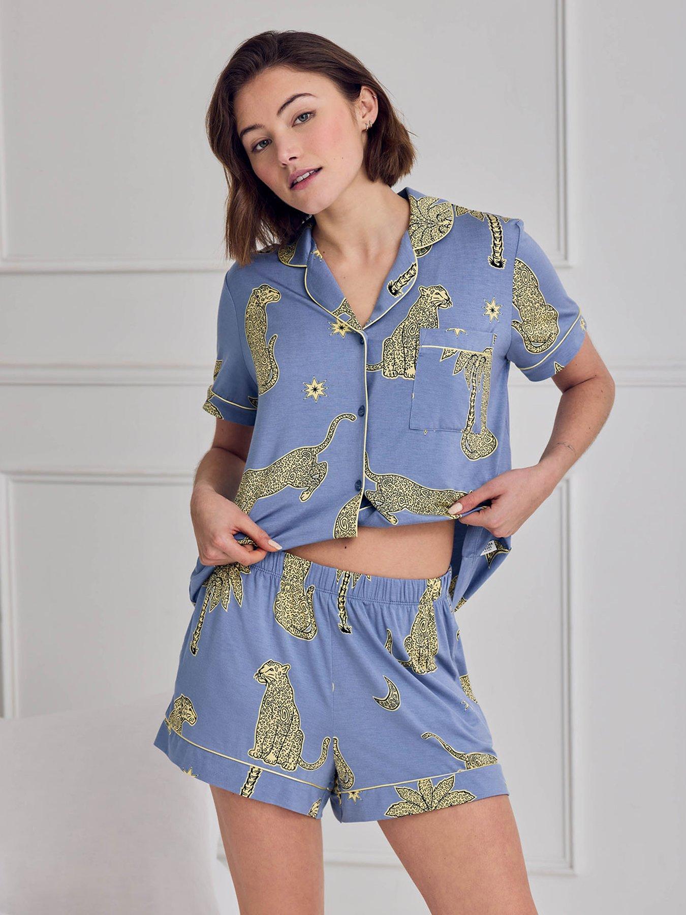 CHELSEA PEERS Chelsea Peers Modal Midnight Leopard Print Short Pyjama Set - Blue