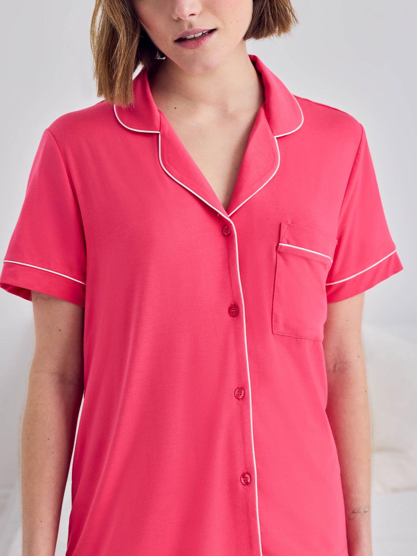 Image 4 of 6 of CHELSEA PEERS Chelsea Peers Modal Short Button Up Pyjama Set - Hot Pink - Multi
