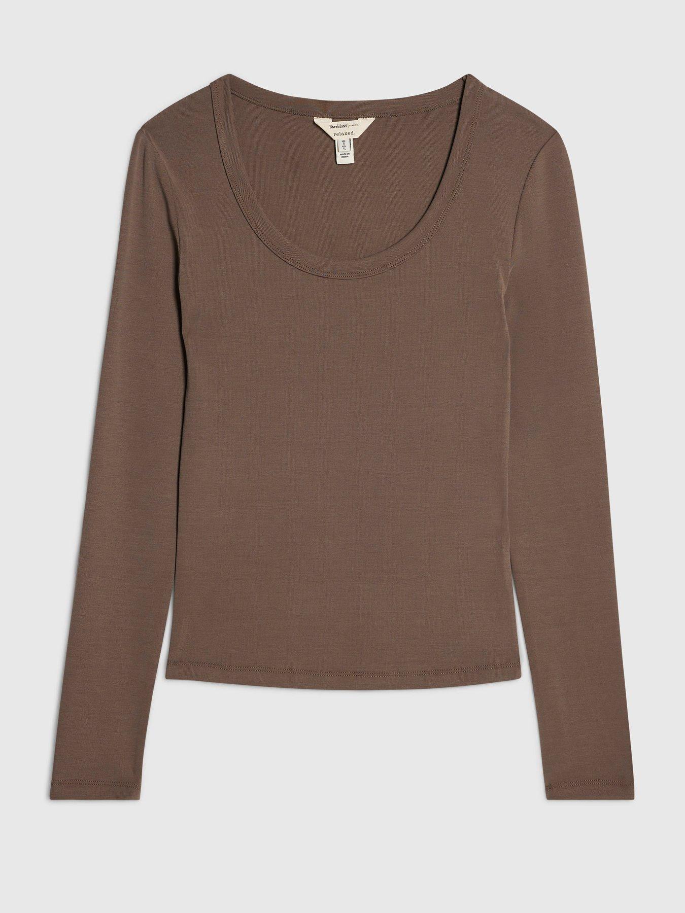 Image 5 of 6 of River Island Long Sleeve Soft Touch Scoop Neck Top - Brown