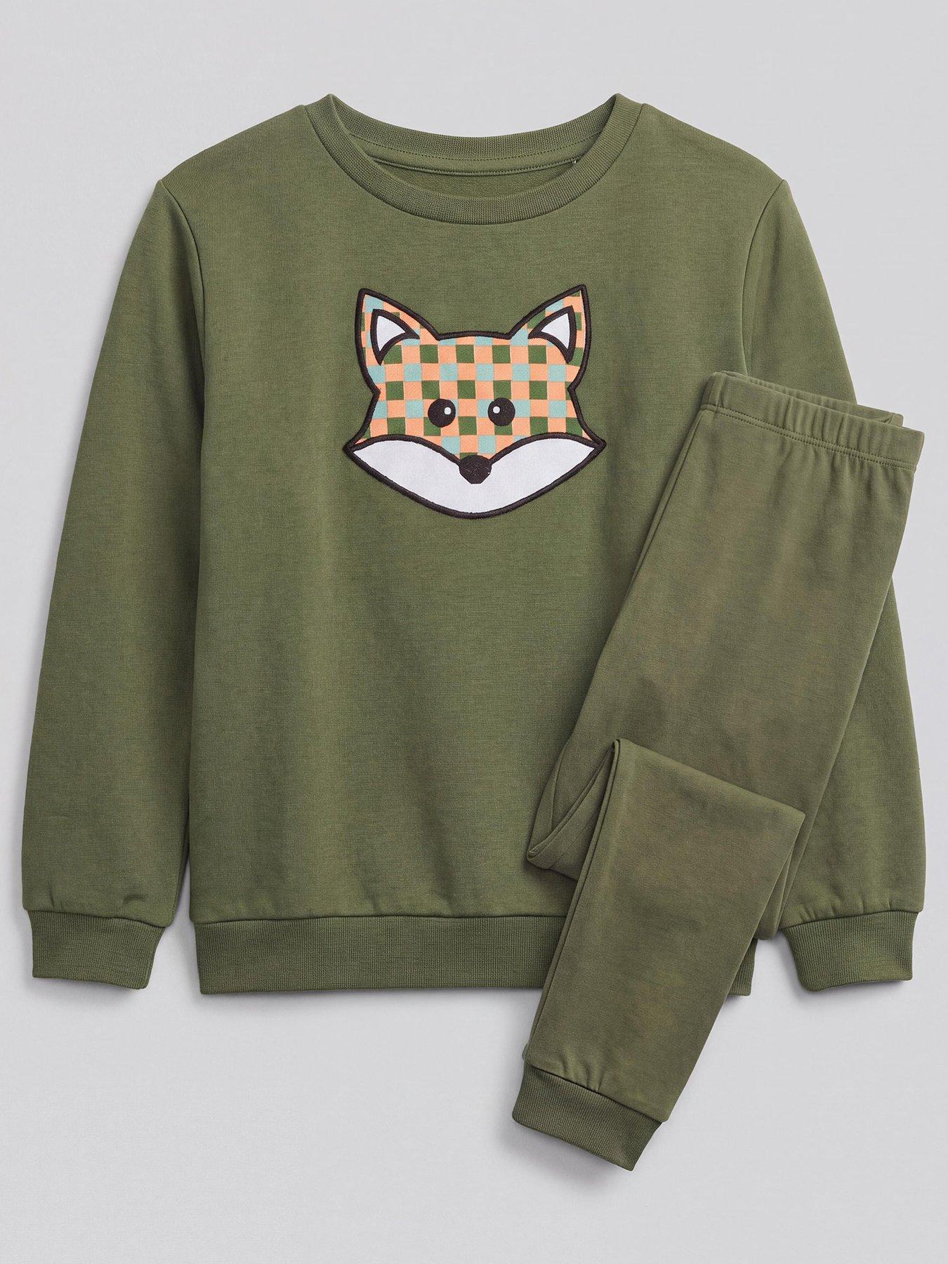 The Very Collection Boys Fox Applique Cuffed Pyjama Set - Green