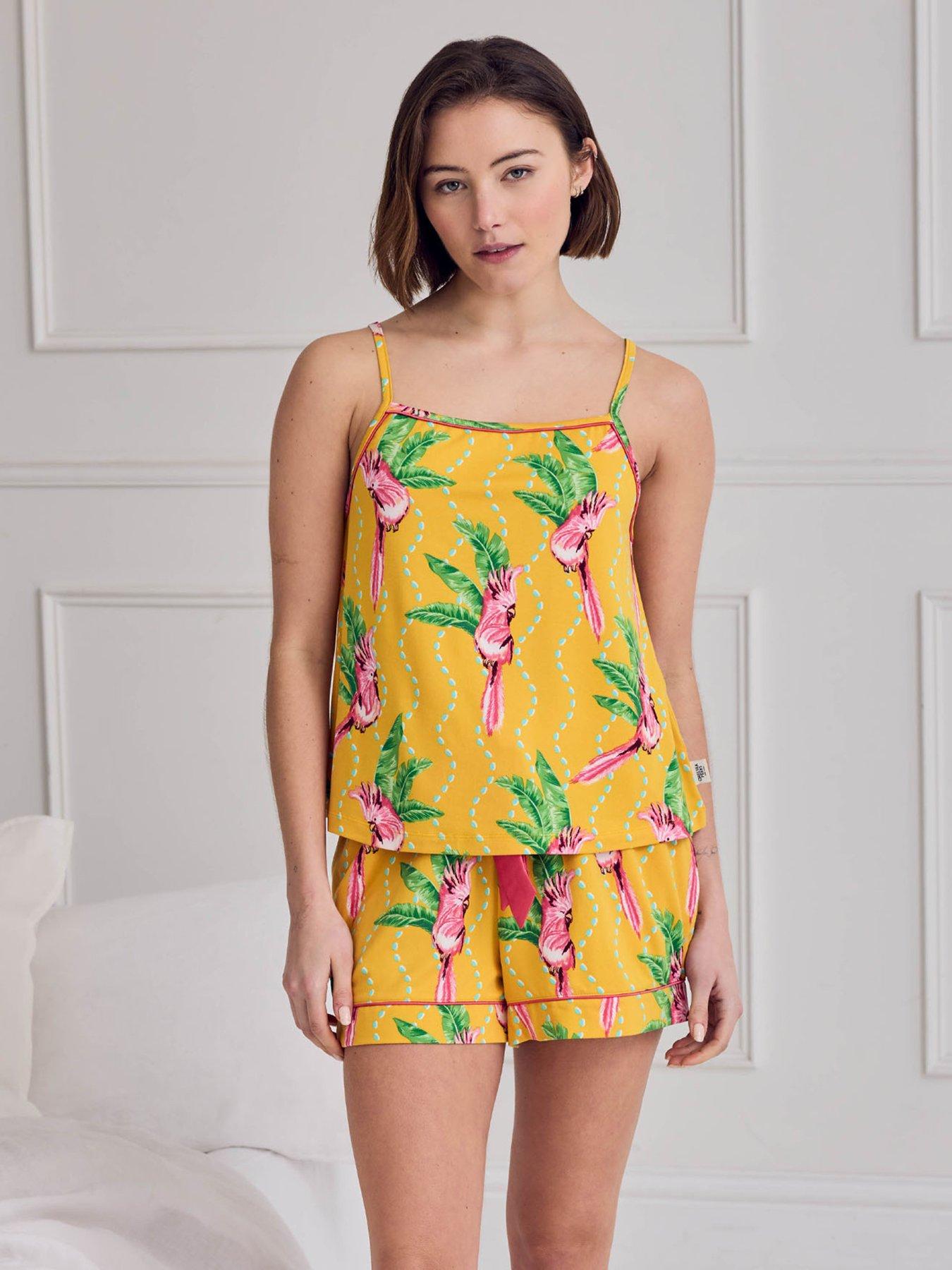 CHELSEA PEERS Chelsea Peers Parrot Wavy Stripe Print Cami Short Pyjama Set - Orange