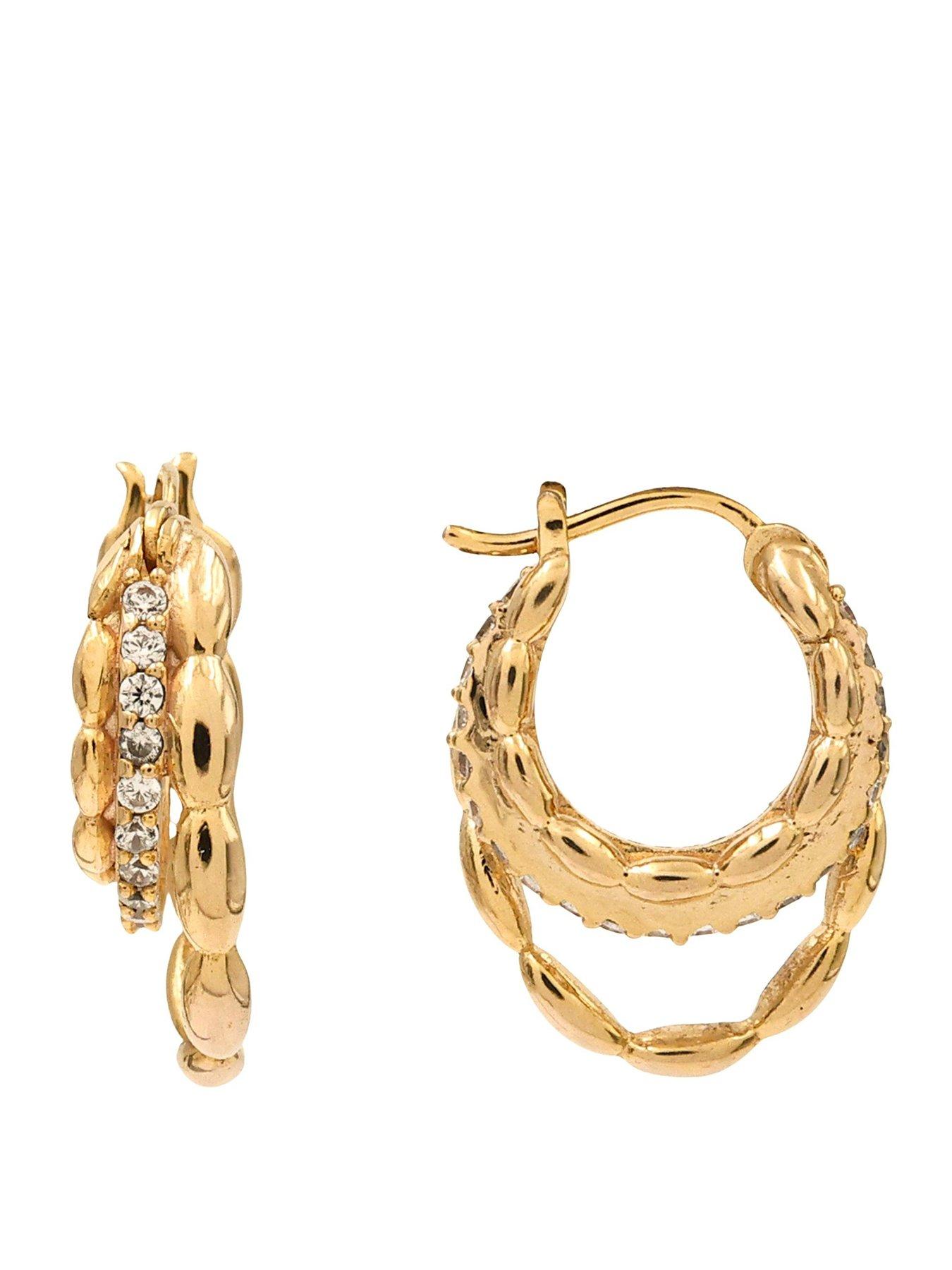 The Edit Hs Chains 18Ct Plate  &  Cubic Zirconia Triple Hoop Earrings - Gold