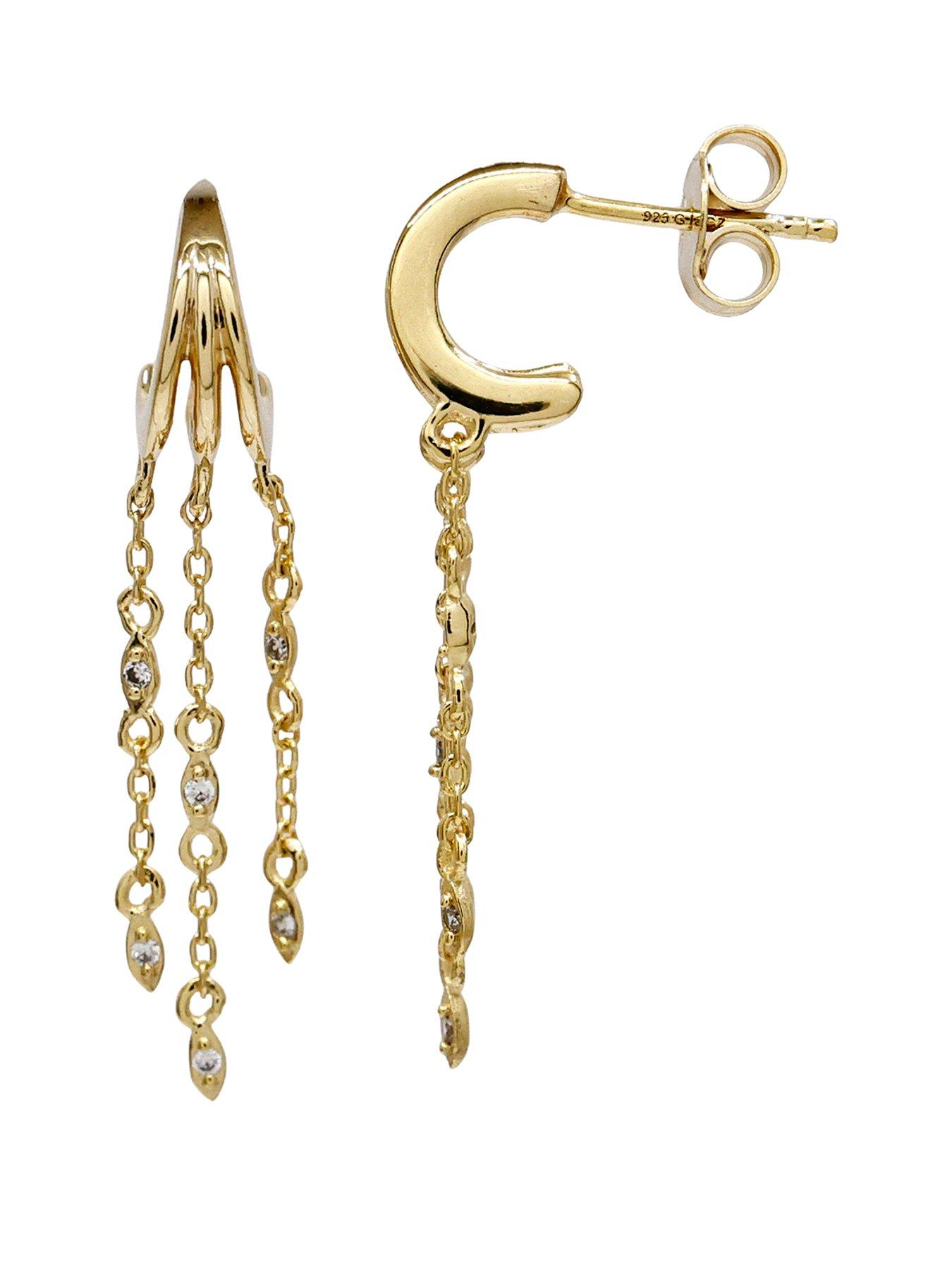 The Edit HS Edit CHAINS 18ct Yellow Gold Plate & Cubic Zirconia Chain Drop Hoop Earrings