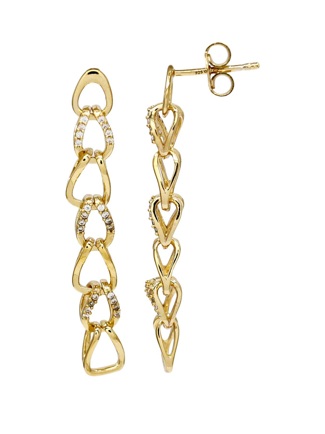 The Edit Hs Chains 18Ct Plated Sterling Silver  &  Cubic Zirconia Link Chain Drop Earrings - Gold