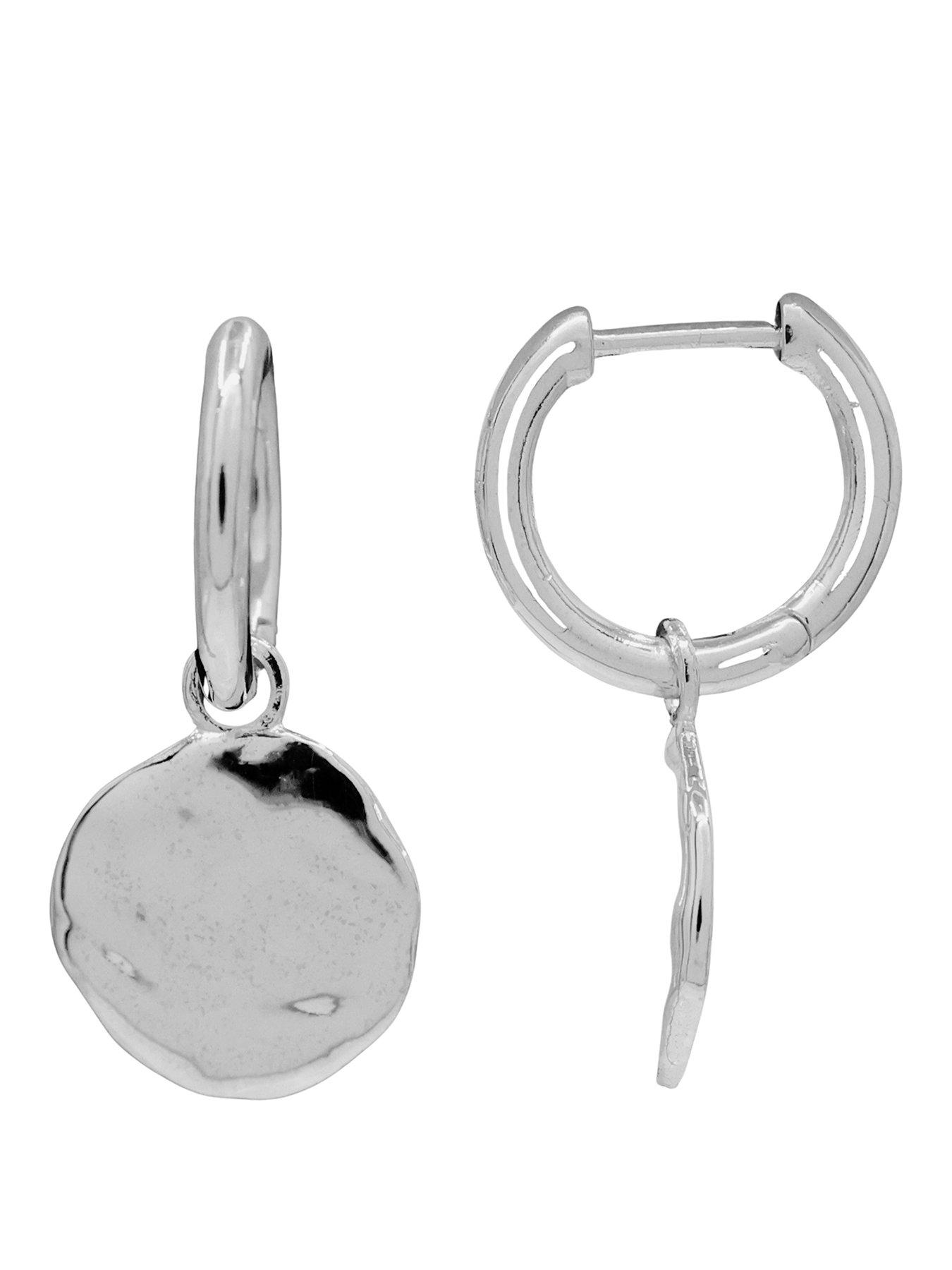 Image 1 of 3 of The Edit HS Edit MOLTEN Sterling Silver Moulded Coin Hoop Drop Earrings