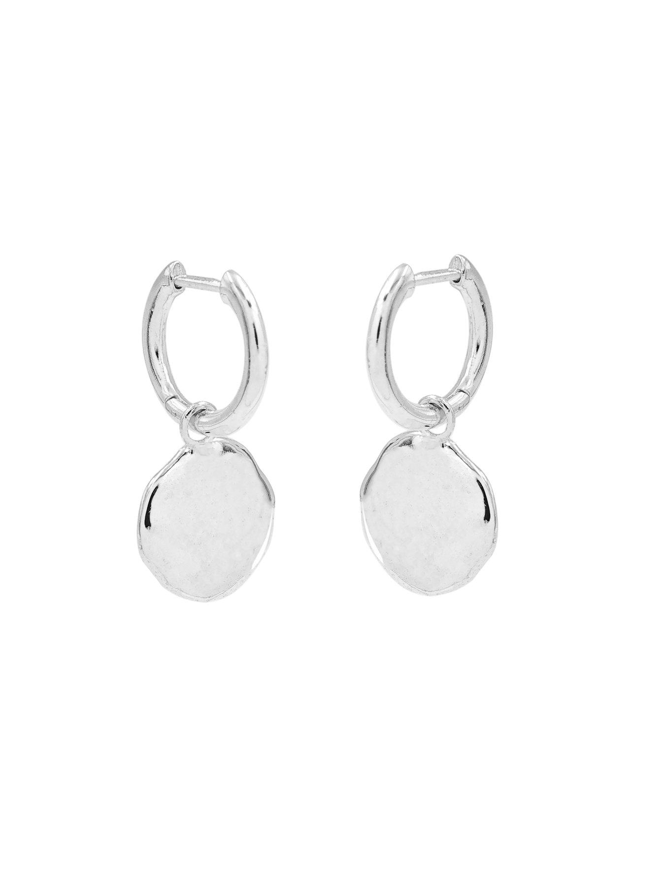 Image 2 of 3 of The Edit HS Edit MOLTEN Sterling Silver Moulded Coin Hoop Drop Earrings