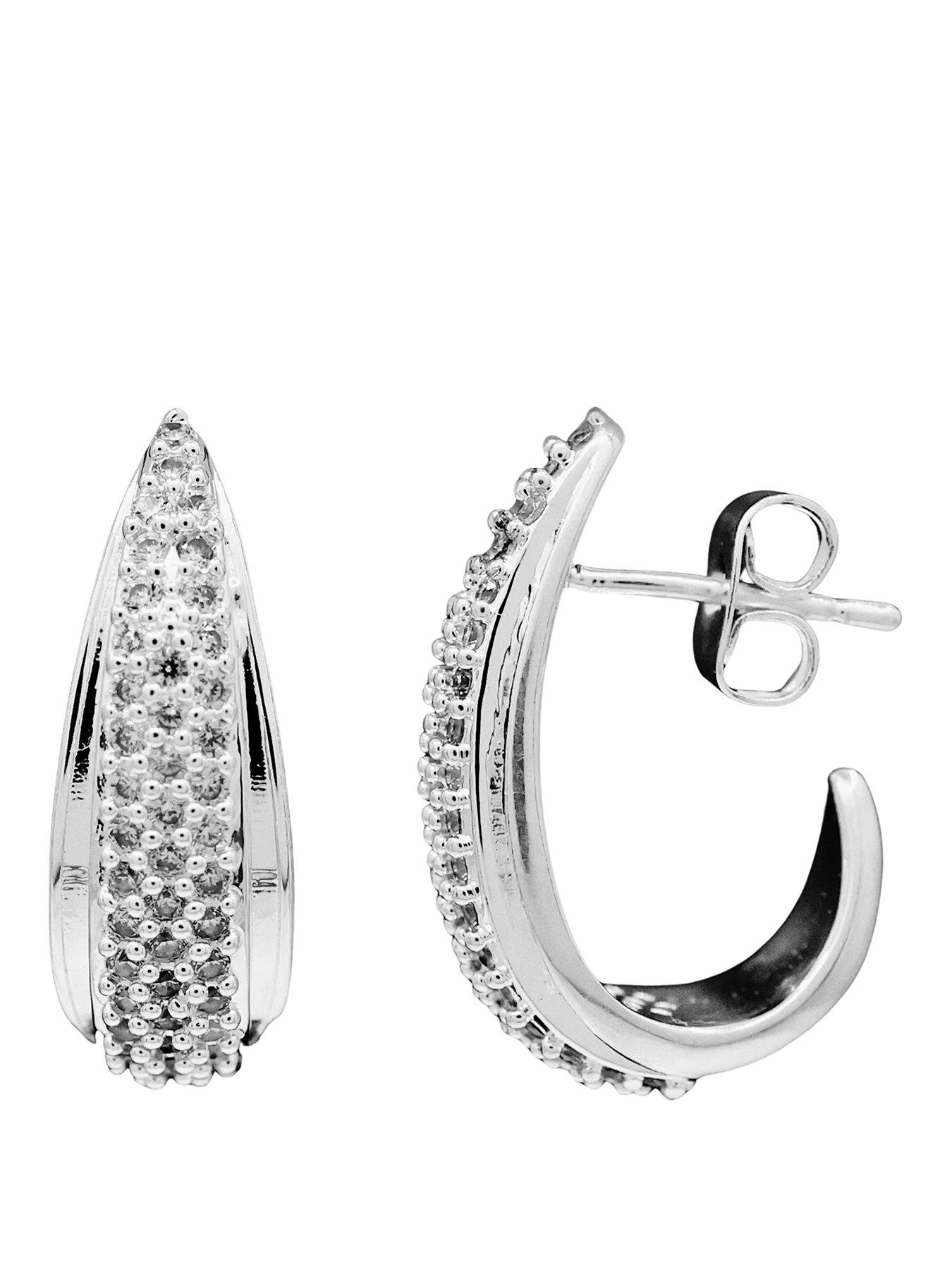 The Edit HS Edit TEARDROP Sterling Silver Plate & Cubic Zirconia Chunky Half Hoop Earrings