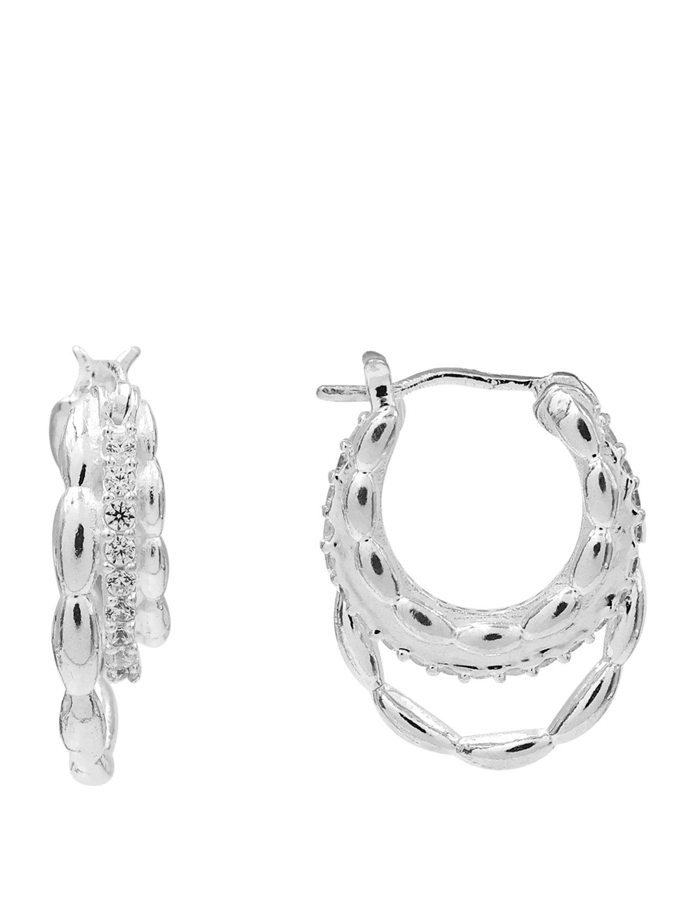 The Edit HS Edit CHAINS Sterling Silver & Cubic Zirconia Triple Hoop Earrings