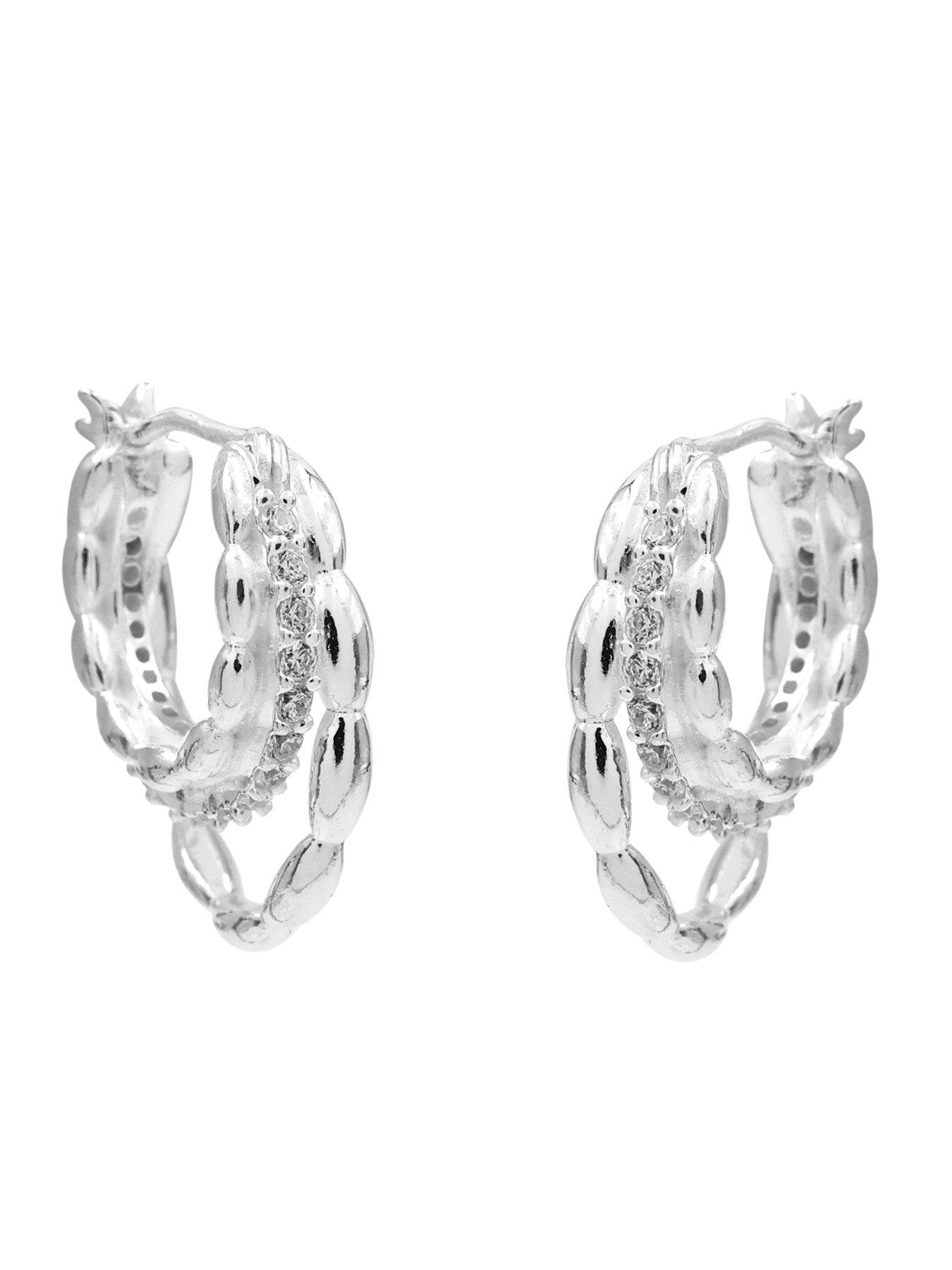 Image 2 of 4 of The Edit HS Edit CHAINS Sterling Silver & Cubic Zirconia Triple Hoop Earrings