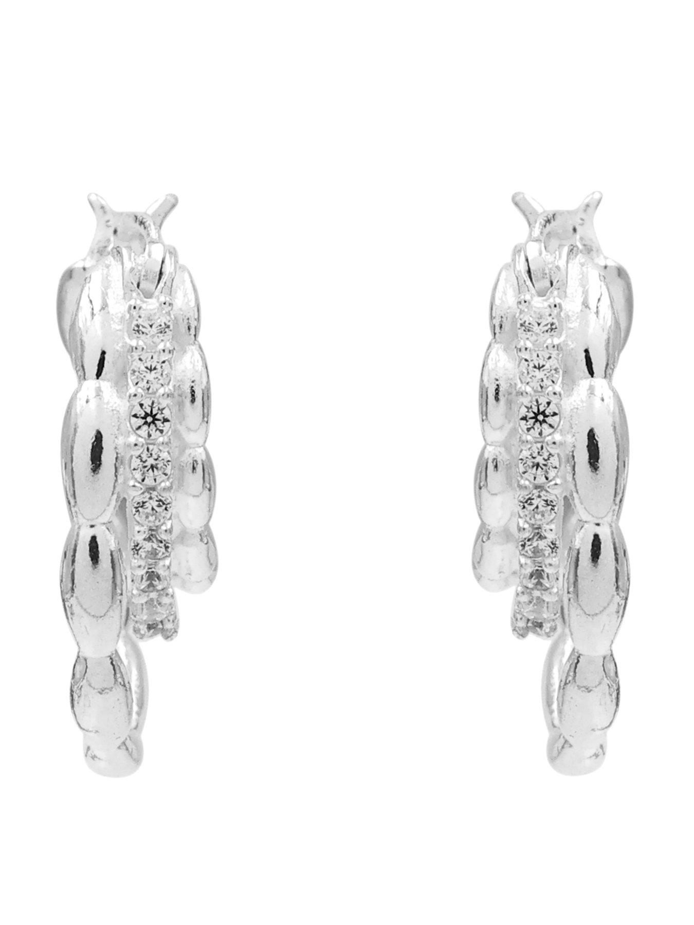 Image 3 of 4 of The Edit HS Edit CHAINS Sterling Silver & Cubic Zirconia Triple Hoop Earrings