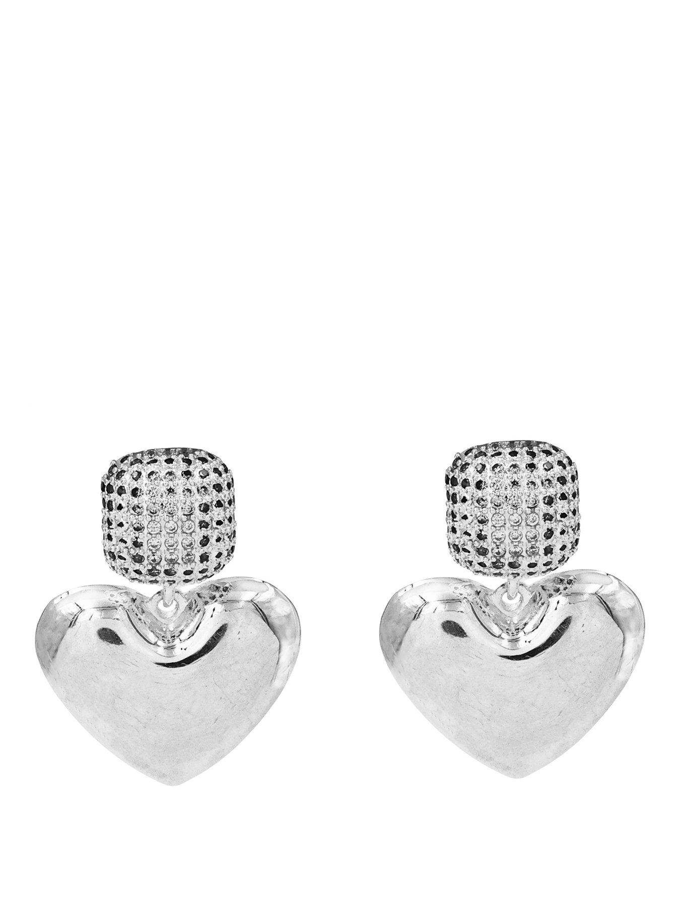 The Edit HS Edit HEARTS Sterling Silver Plate & Cubic Zirconia Bubble Heart Drop Earrings
