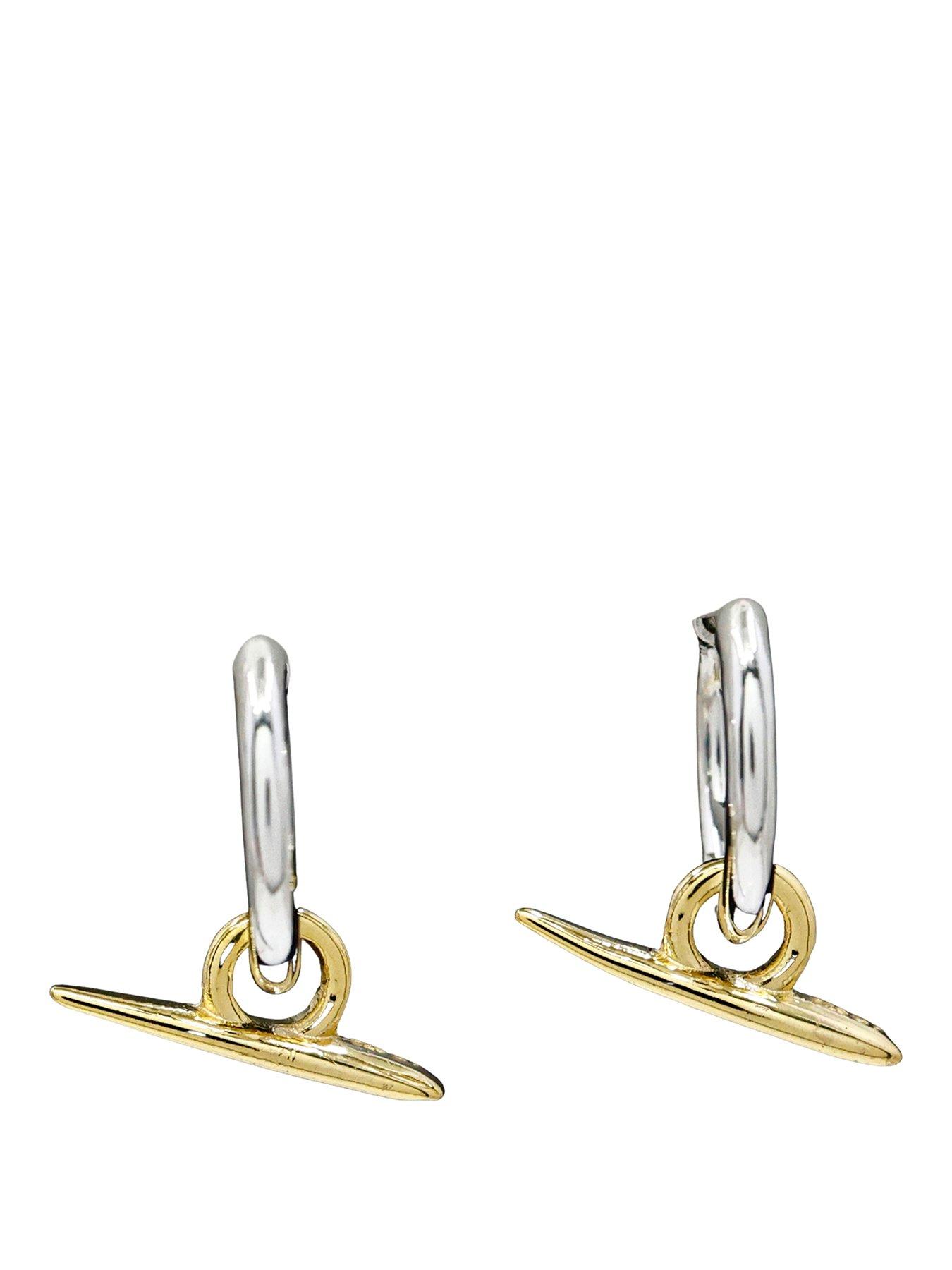 Image 1 of 4 of The Edit Hs&nbsp;18Ct Gold Plate &amp; Sterling Silver&nbsp;T-Bar Hoop Earrings - Two Tone