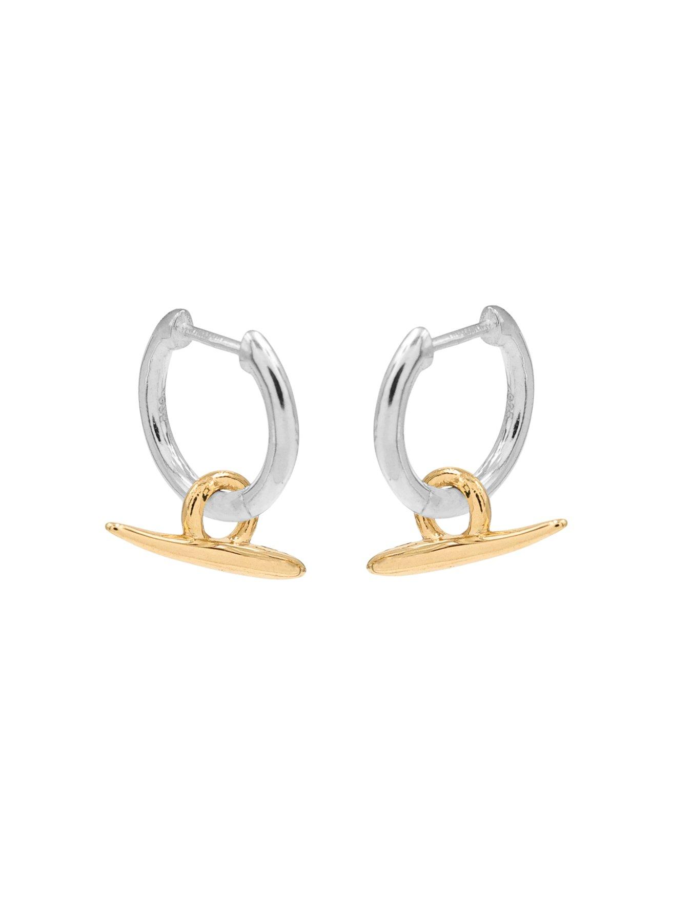 Image 2 of 4 of The Edit Hs&nbsp;18Ct Gold Plate &amp; Sterling Silver&nbsp;T-Bar Hoop Earrings - Two Tone