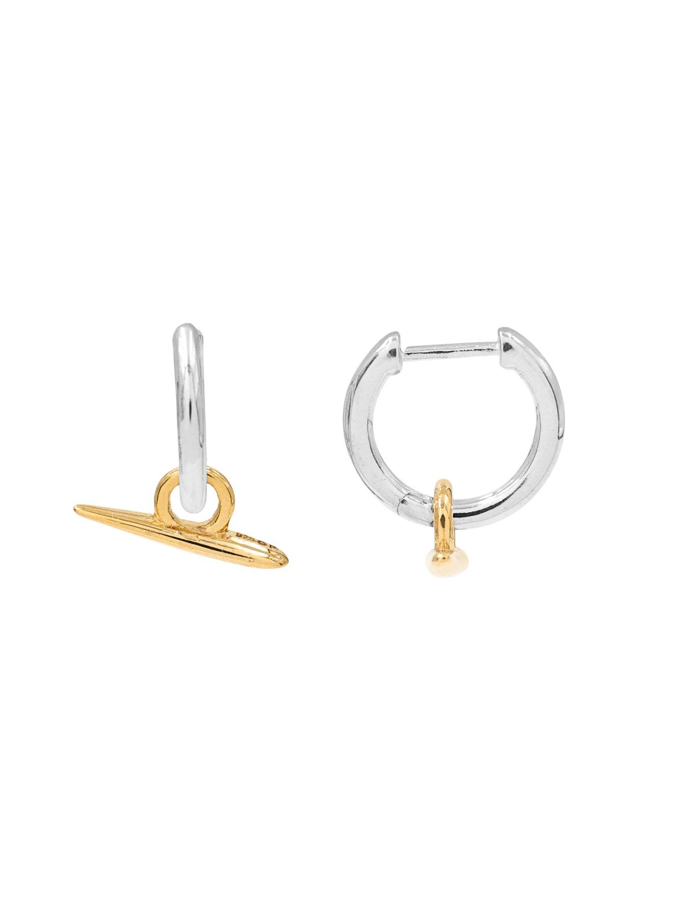 Image 3 of 4 of The Edit Hs&nbsp;18Ct Gold Plate &amp; Sterling Silver&nbsp;T-Bar Hoop Earrings - Two Tone