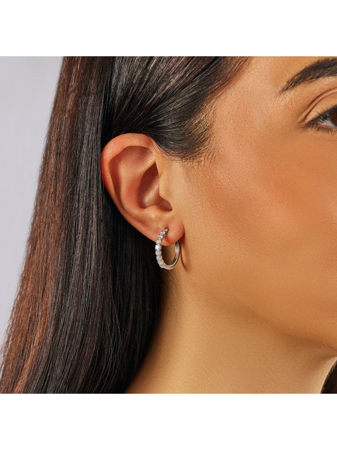 Image 4 of 6 of Harriet Sterling 0.50Ct Lab-Grown Diamond Round Hoop Earrings - Silver