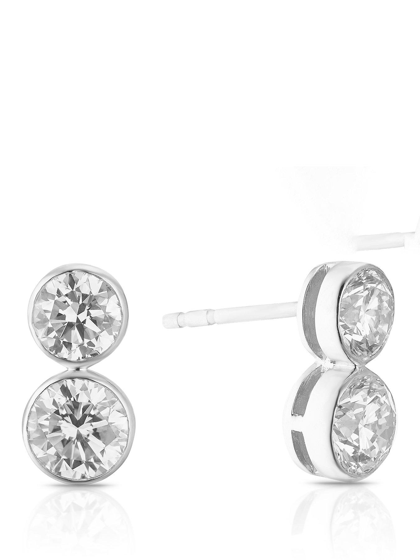 Image 1 of 6 of Harriet Sterling Silver 1ct Lab-Grown Diamond Graduated Dew Drop Stud Earrings