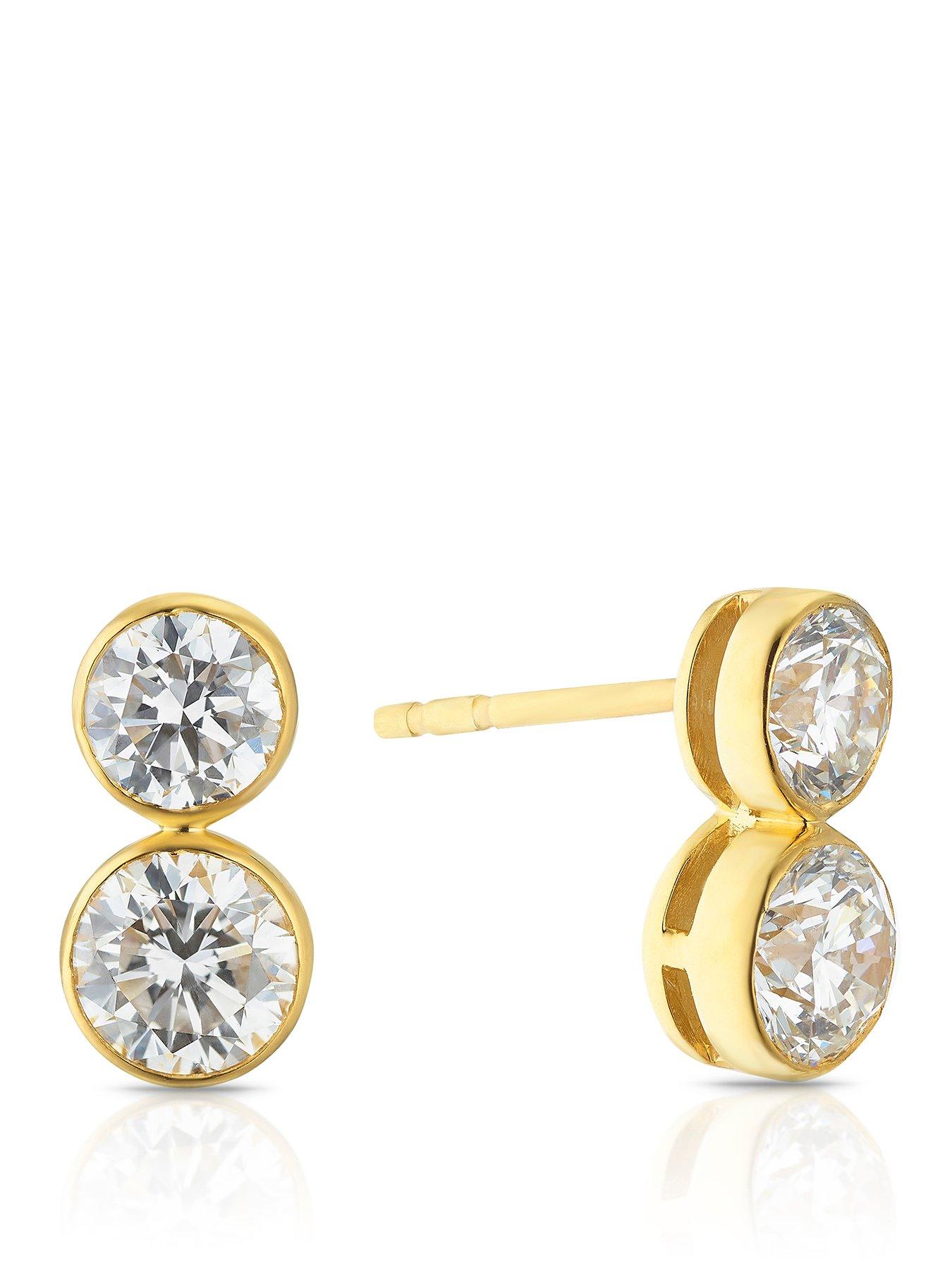 Harriet Harriet Sterling Silver & 18ct Yellow Gold Plated Vermeil 1ct Lab-Grown Diamond Graduate Dew Drop Stud Earrings
