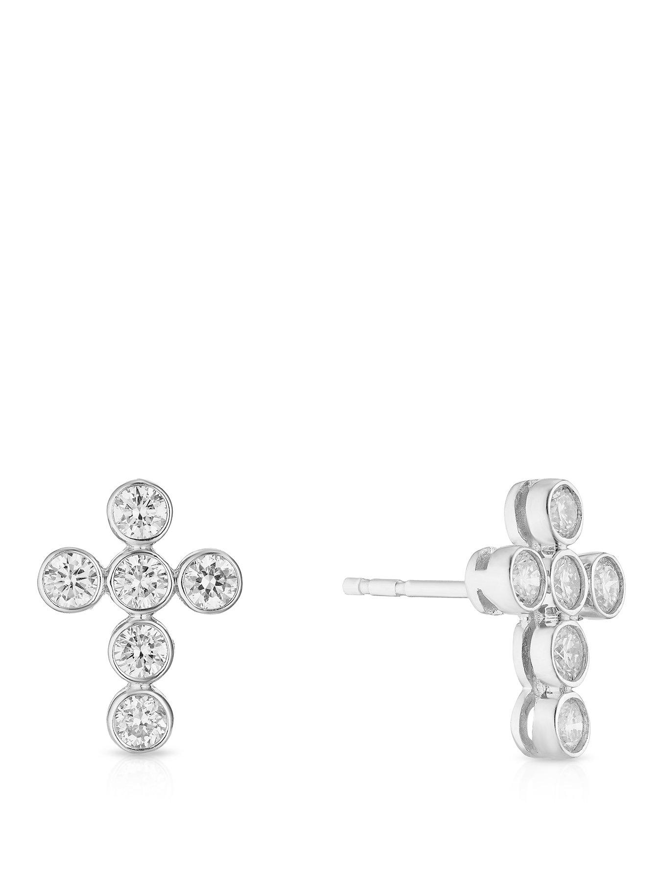 Harriet Harriet Sterling Silver 0.50ct Lab-Grown Diamond Cross Dew Stud Earrings