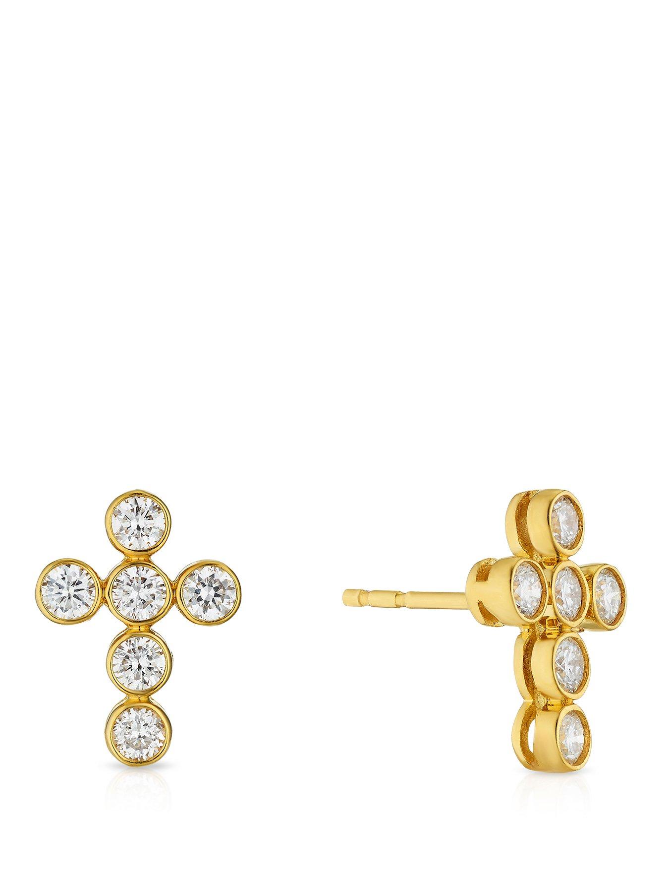 Harriet Harriet Sterling Silver & 18ct Yellow Gold Plated Vermeil  0.50ct Lab-Grown Diamond Cross Dew Drop Stud Earrings