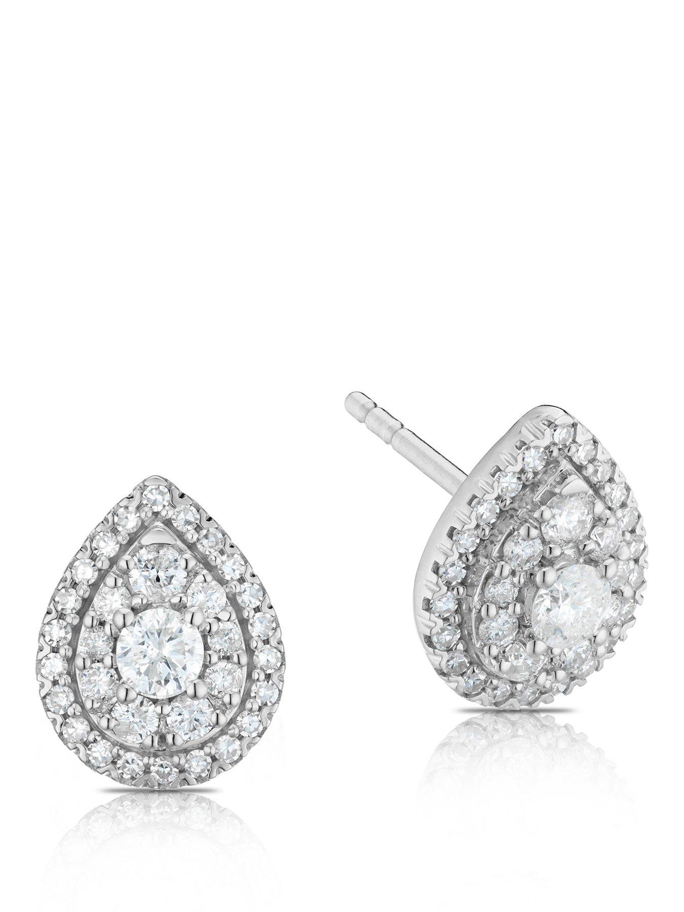 Ernest Jones 9Ct 0.50Ct Total Diamond Halo Pear Studs - White Gold