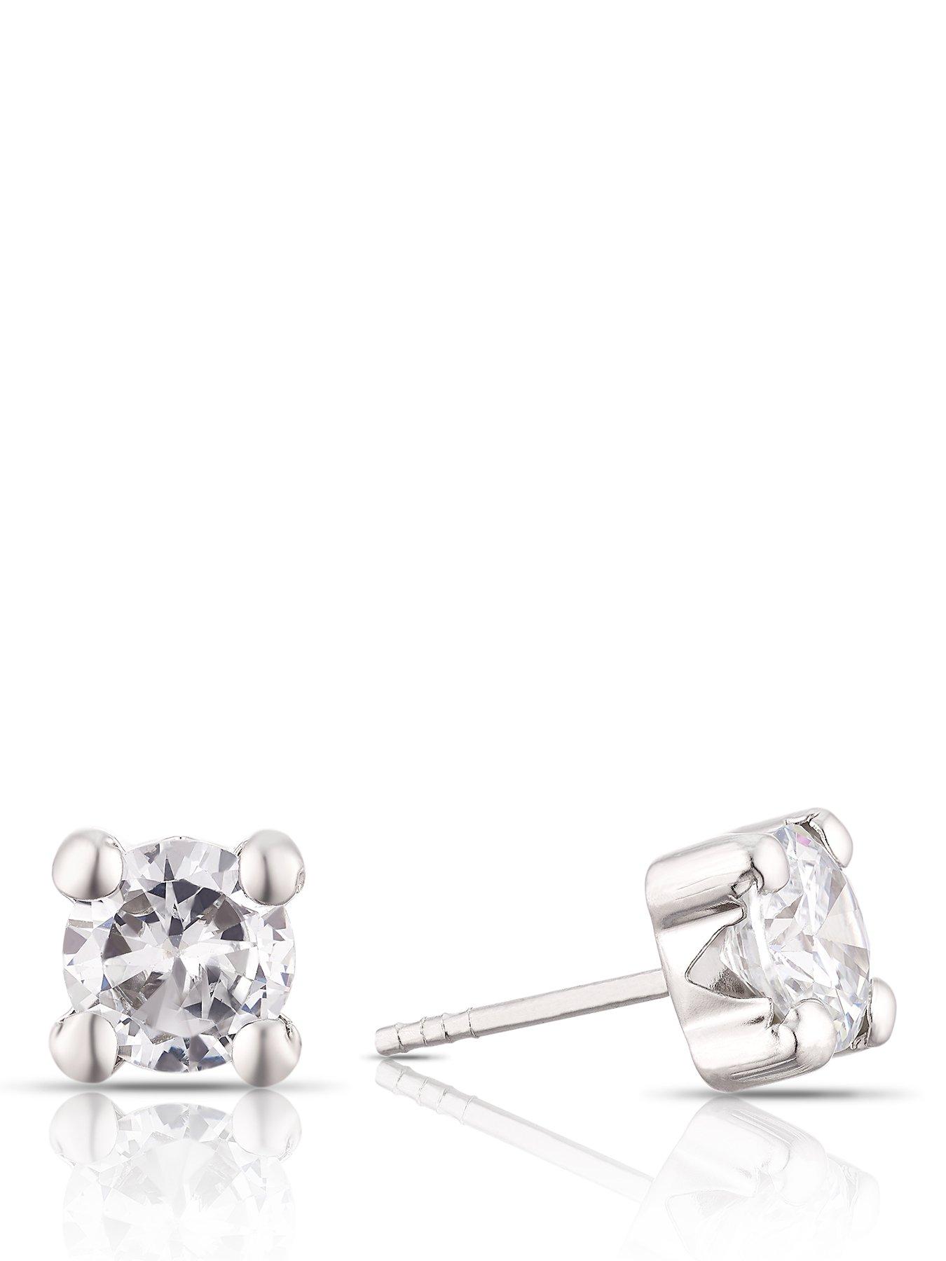 Ernest Jones 9ct White Gold Small Cubic Zirconia Stud Earrings