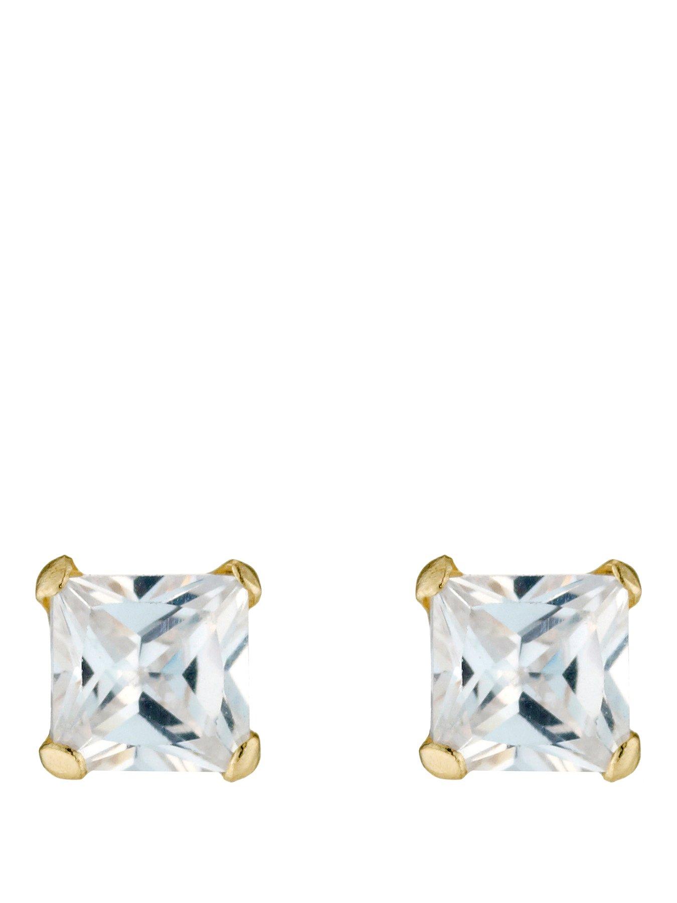 H. Samuel 9ct Yellow Gold Cubic Zirconia Square 4mm Stud Earrings
