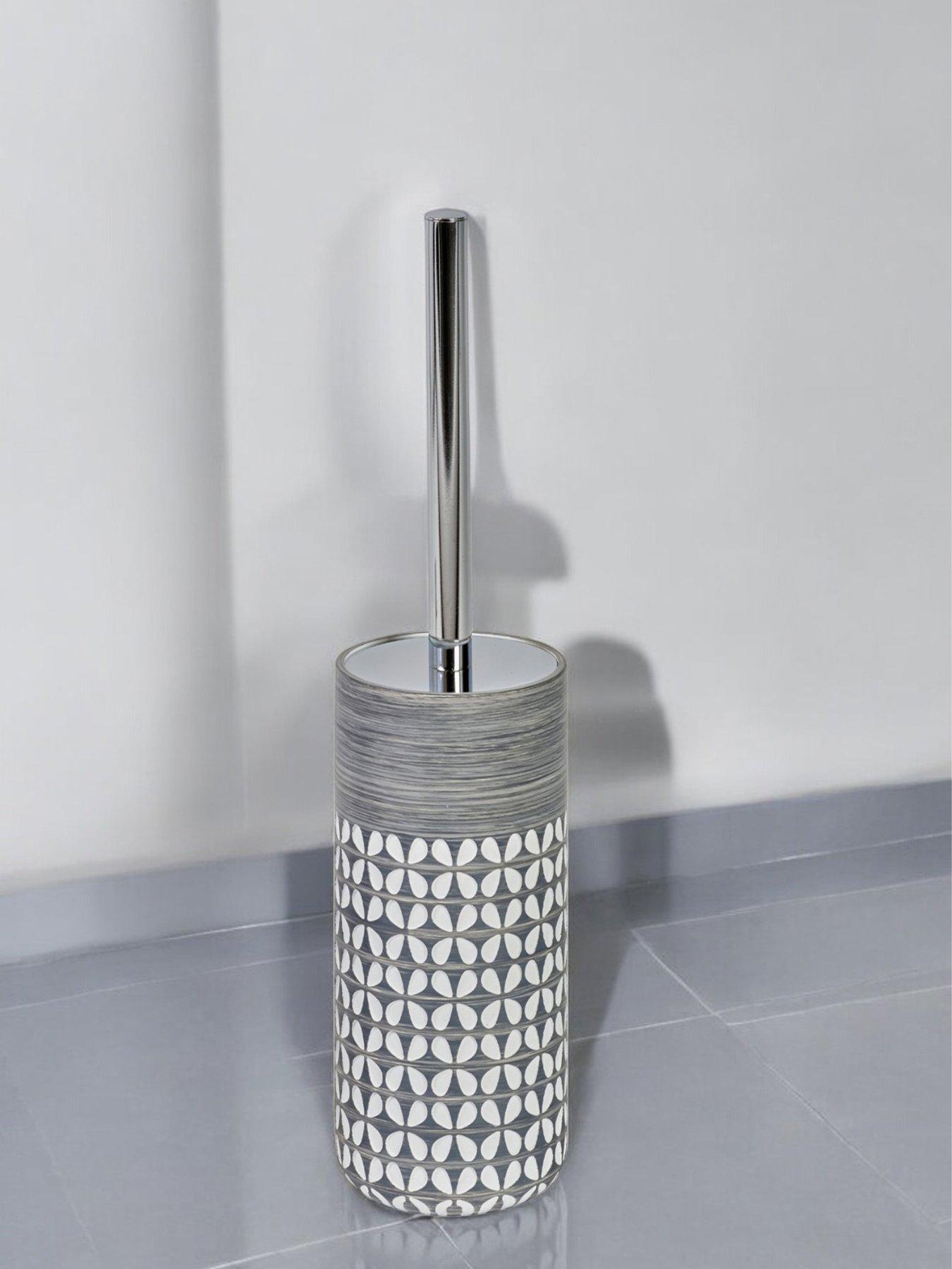 Showerdrape Ravello Geo Floral Grey  &  White Toilet Brush  &  Holder