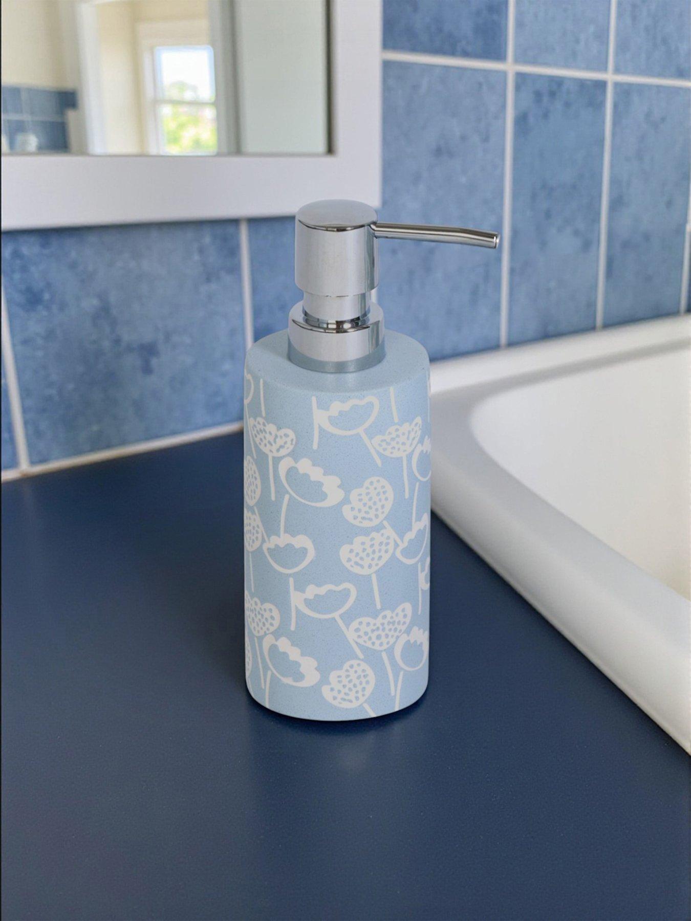 Image 3 of 5 of Showerdrape Buttercup Light Blue Floral Bathroom Accessory Set - Soap Dish &amp; Tumbler &amp; Liquid Soap Dispenser