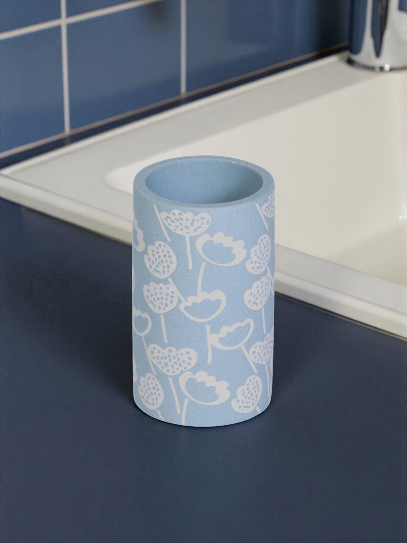 Image 4 of 5 of Showerdrape Buttercup Light Blue Floral Bathroom Accessory Set - Soap Dish &amp; Tumbler &amp; Liquid Soap Dispenser