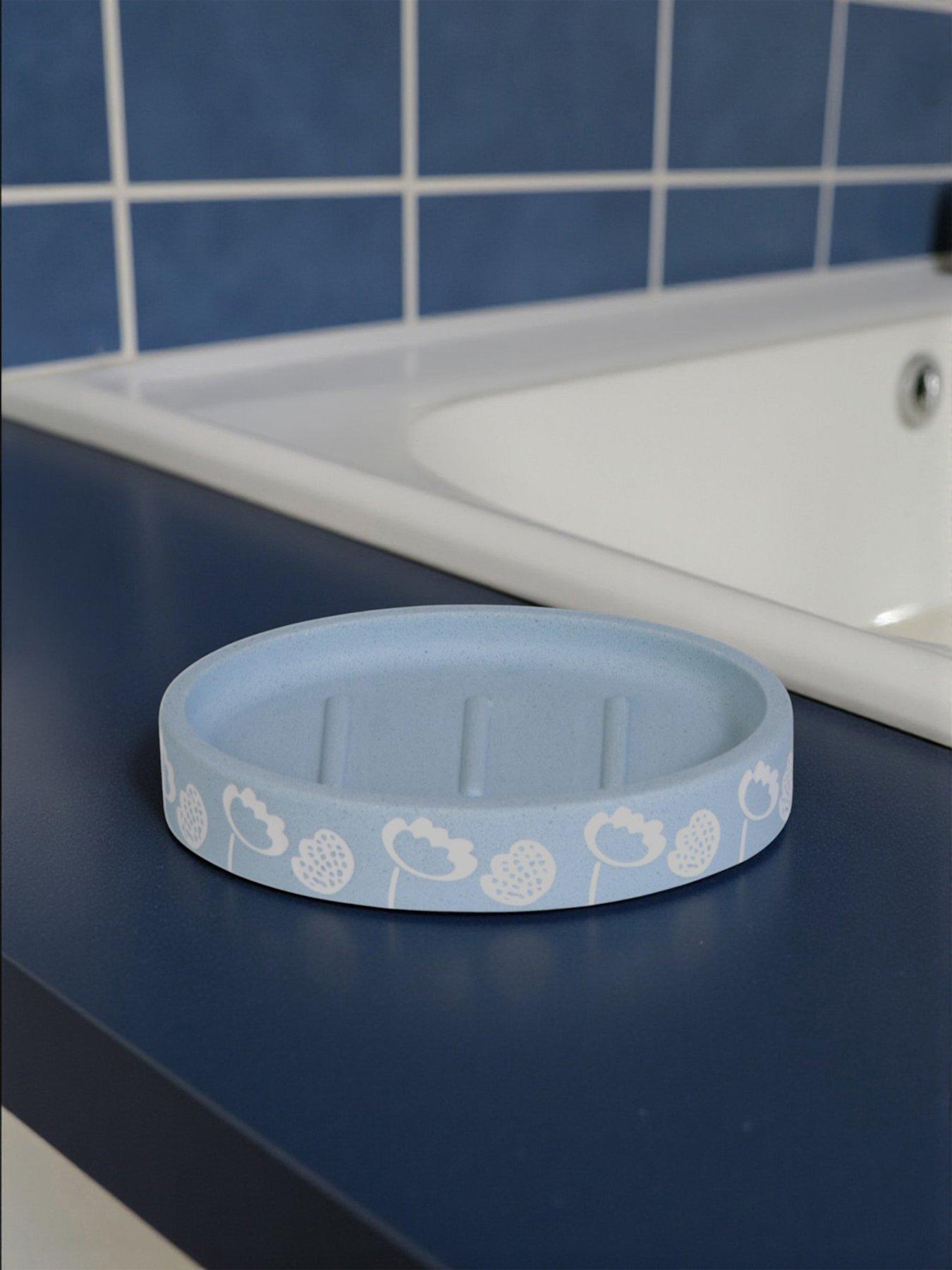 Image 5 of 5 of Showerdrape Buttercup Light Blue Floral Bathroom Accessory Set - Soap Dish &amp; Tumbler &amp; Liquid Soap Dispenser