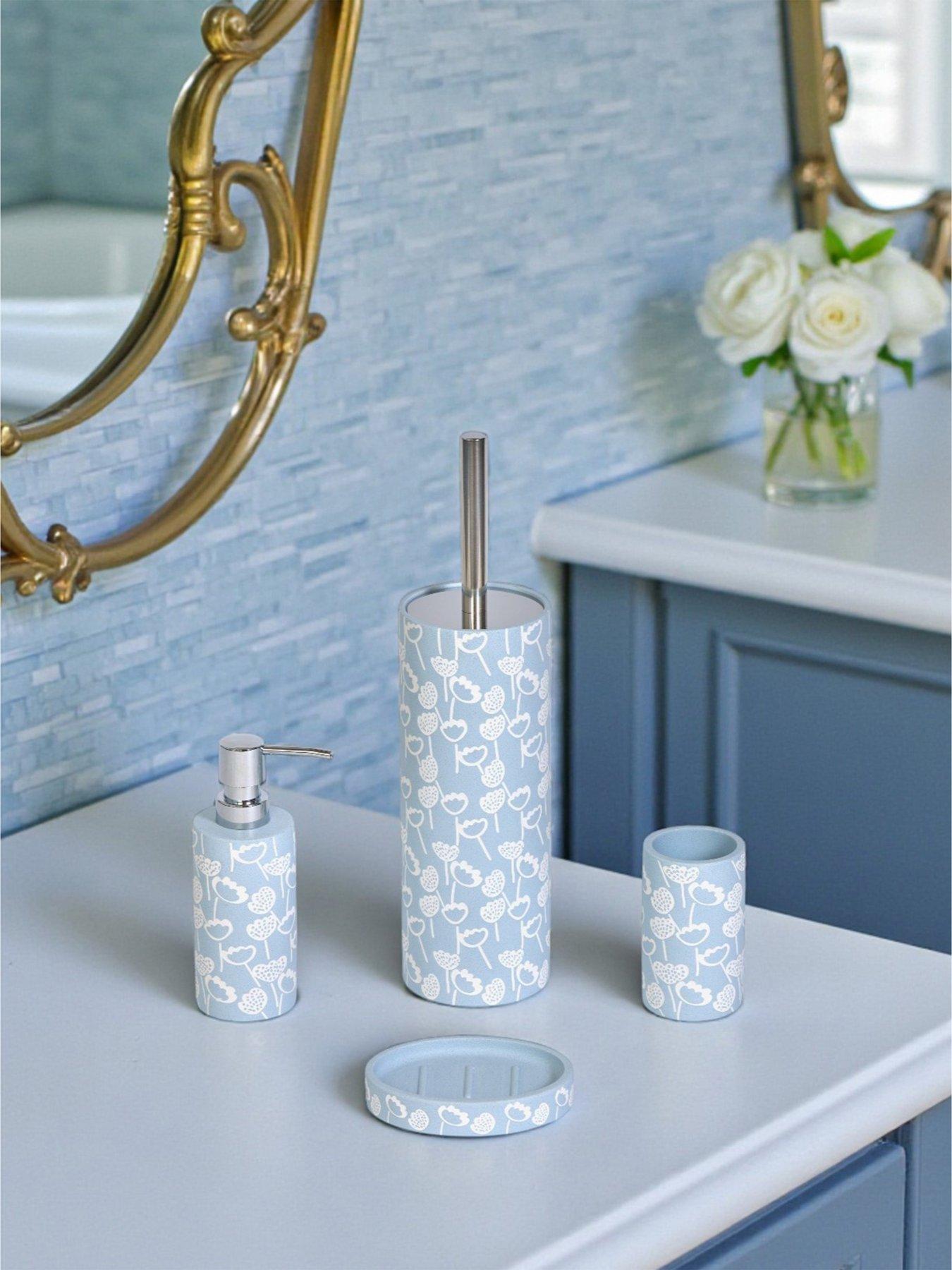Image 1 of 6 of Showerdrape Buttercup Light Blue Floral 4 Piece Bathroom Accessory Set